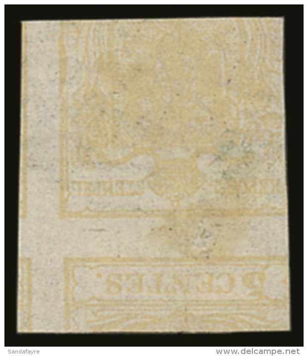 LOMBARDY VENETIA 1851 5c Yellow Ochre Variety "Doubly Printed, Upside Down, On Reversed Side", Sass 13, Cat... - Zonder Classificatie