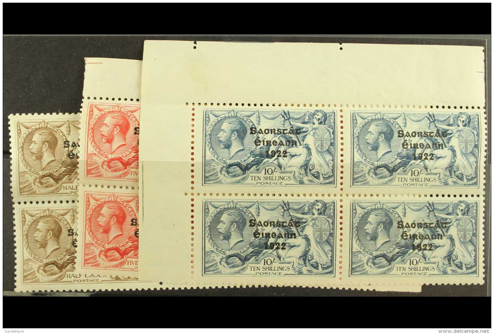 1927-28 Wide Date Seahorses Set, SG 86/88, In Superb Never Hinged Mint Marginal (2s6d) Or Corner Blocks Of Four,... - Andere & Zonder Classificatie