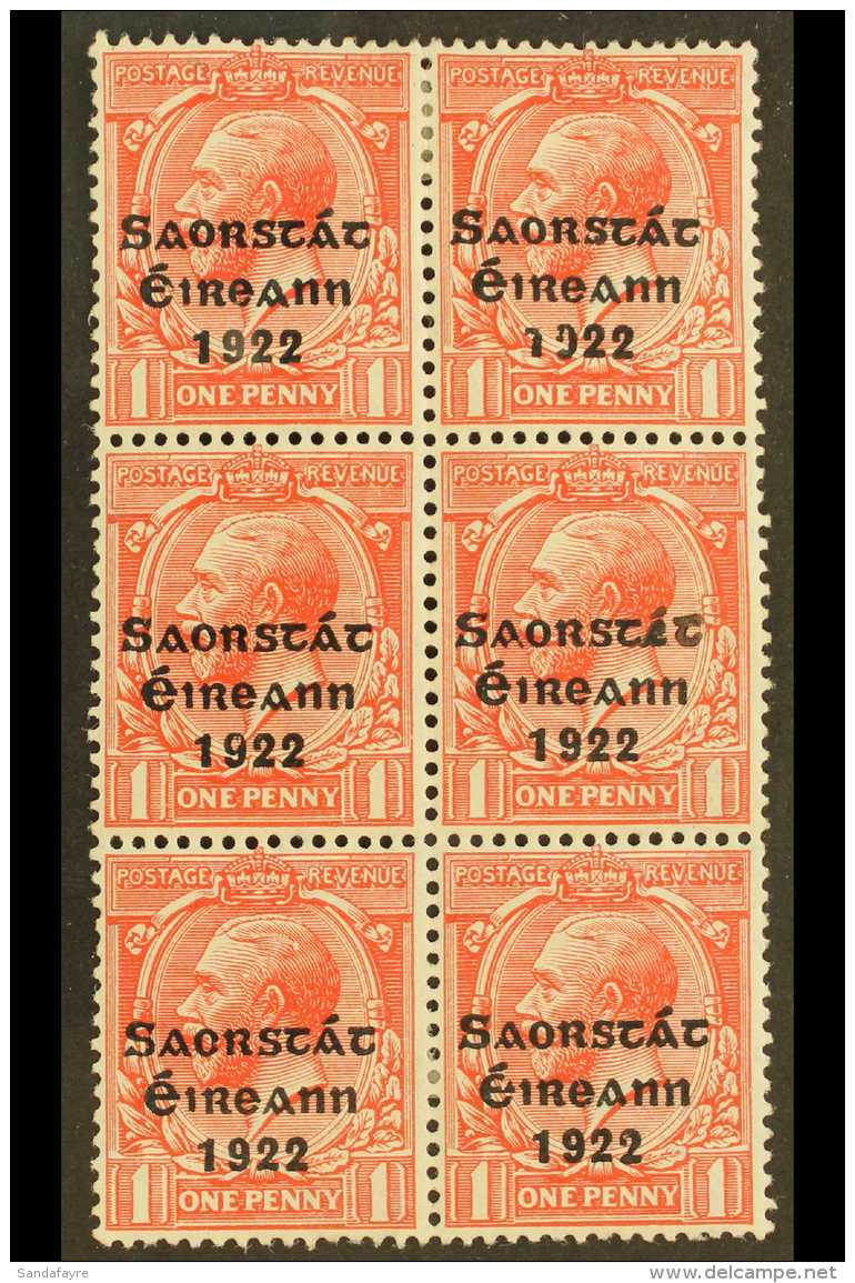 1922-23 SAORSTAT 1d Scarlet, Vertical Block Of Six, One Showing Accent And "at" Inserted, SG 53d, Hib. T48f, Fine... - Andere & Zonder Classificatie