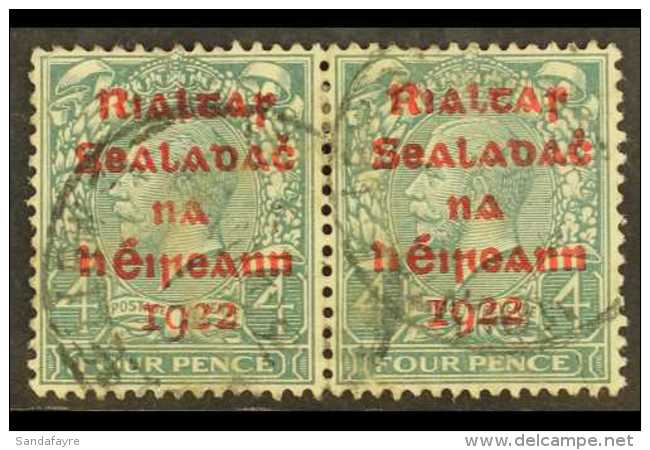 1922 DOLLARD 4d Grey Green With Carmine Overprint, SG 6c, Horizontal Pair, Fine Cds Used.  For More Images, Please... - Andere & Zonder Classificatie