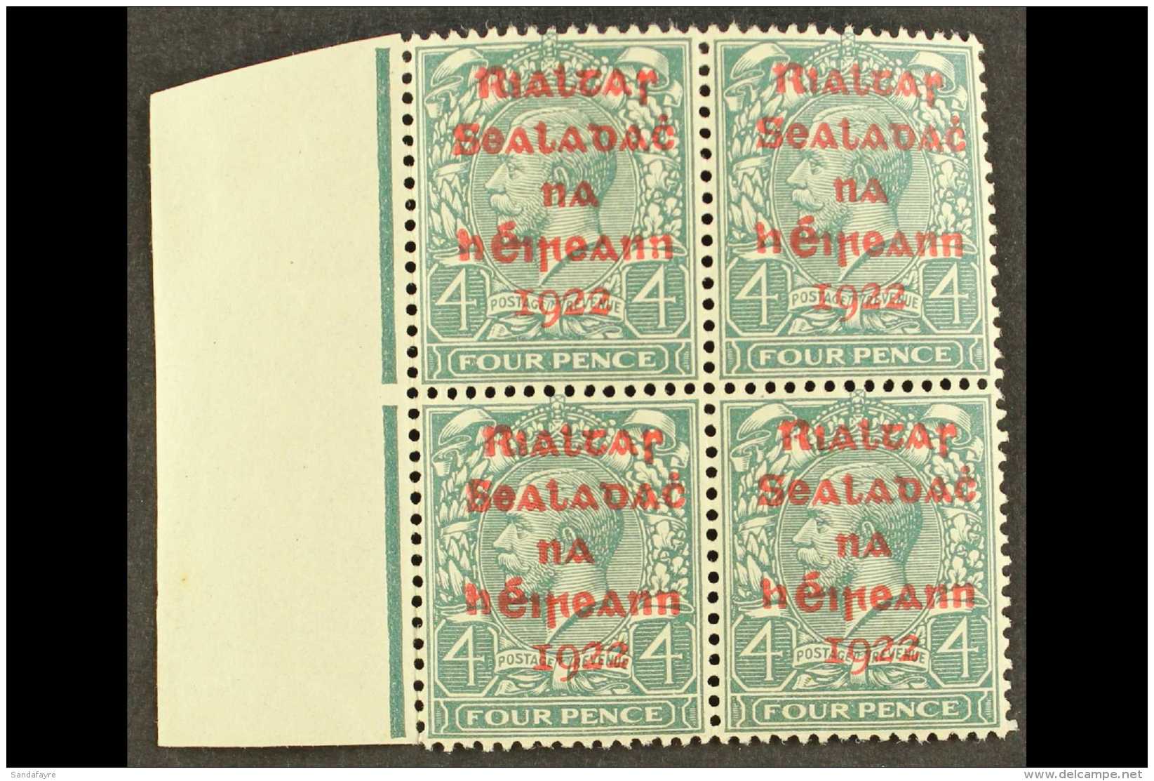 1922 DOLLARD 4d Grey-green With Carmine Overprint, SG 6c, Superb Nhm Left Marginal Block Of Four. For More Images,... - Autres & Non Classés