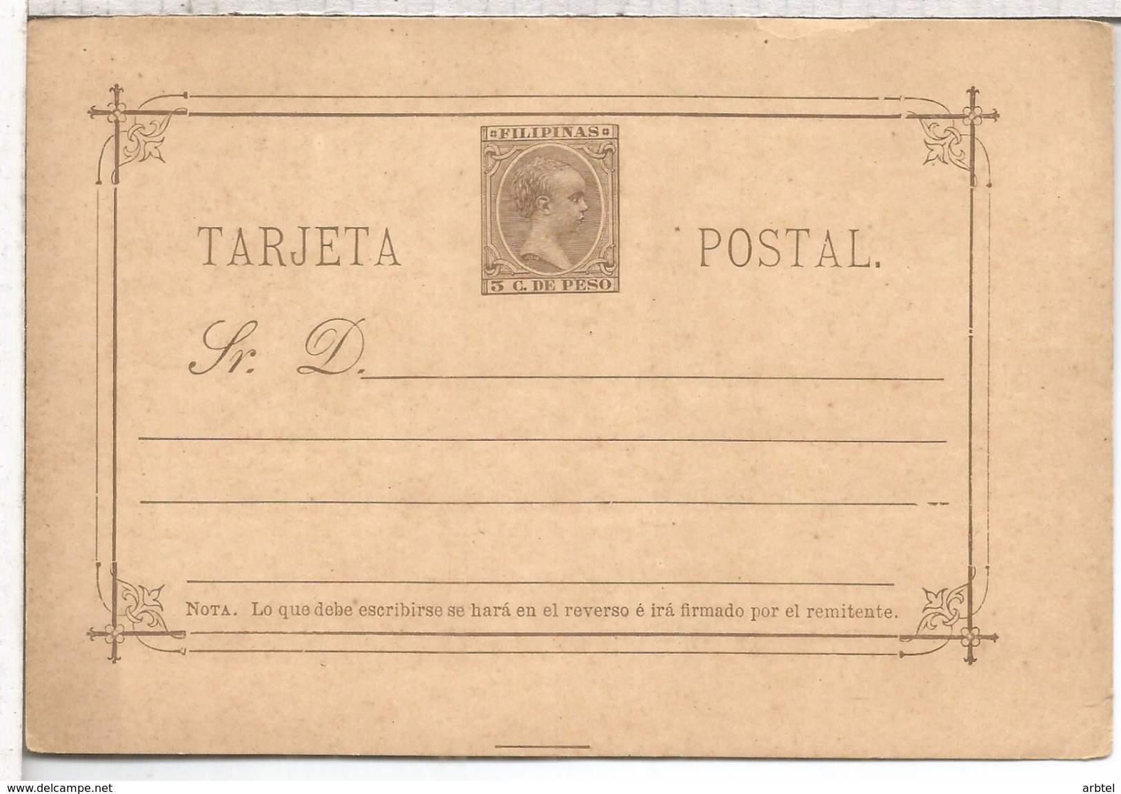 FILIPINAS 1896 ENTERO POSTAL PELON 3 CENTAVOS - Philippines