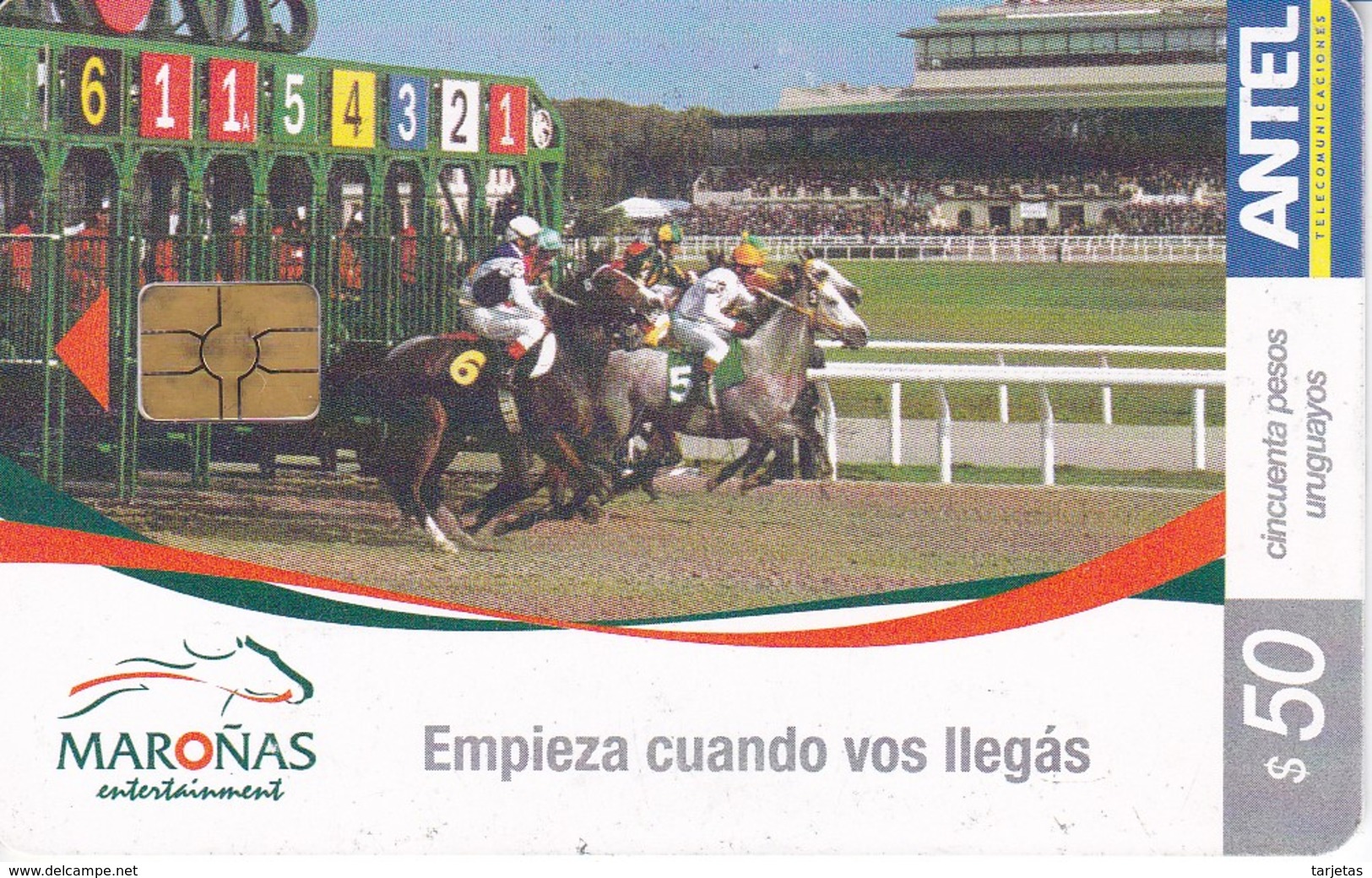 Nº 339 TARJETA DE URUGUAY DE MAROÑAS ENTERTAIMENT (CHIP G4 NEGRO) CABALLO-HORSE - Uruguay