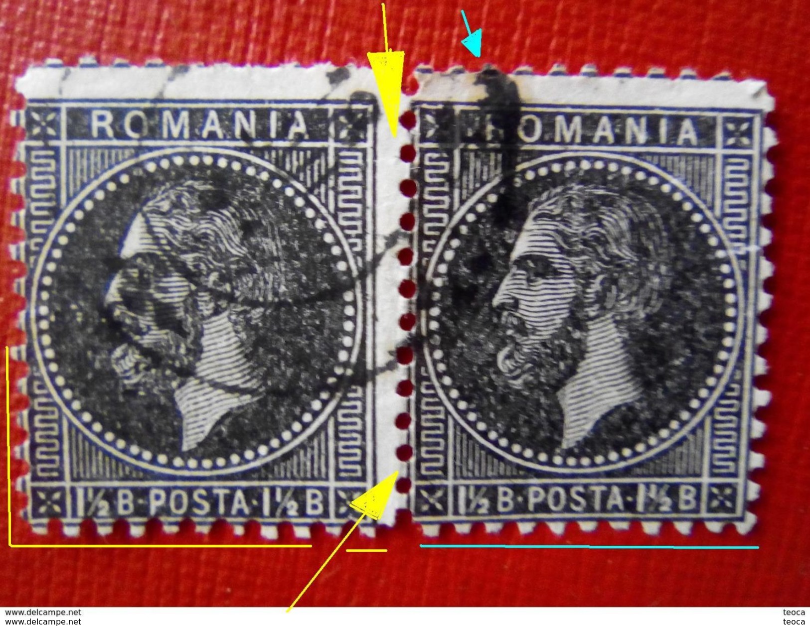 Stampe ERROR ROMANIA 1872-90, Carol I, Printed WITHOUT Line Border, ERROR  PERFORATION MISPLACED IMAGE Pairx2 - Plaatfouten En Curiosa