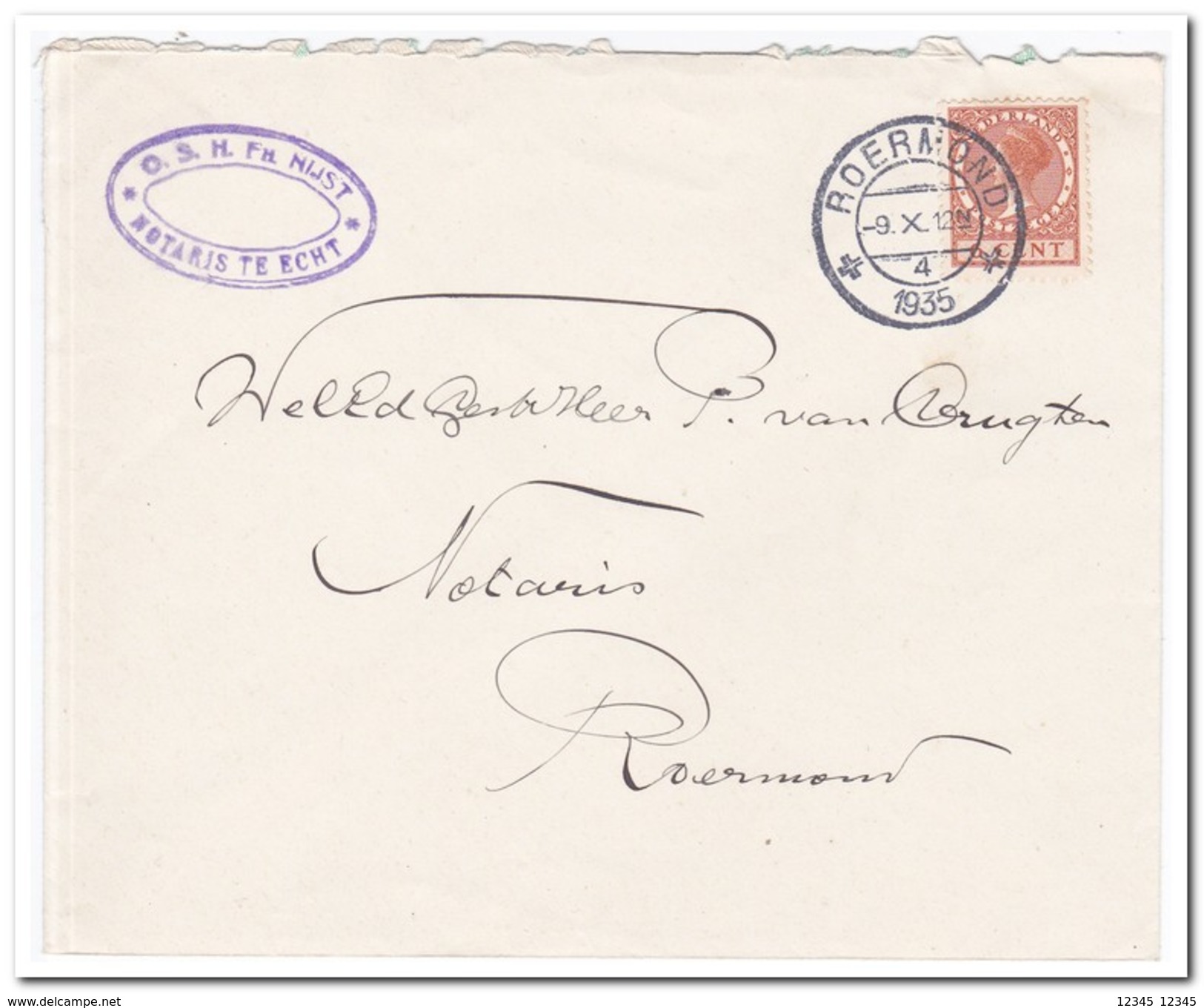 Brief 1935 Naar Roermond, ( FH. Nijst Notaris Te Echt ) - Lettres & Documents