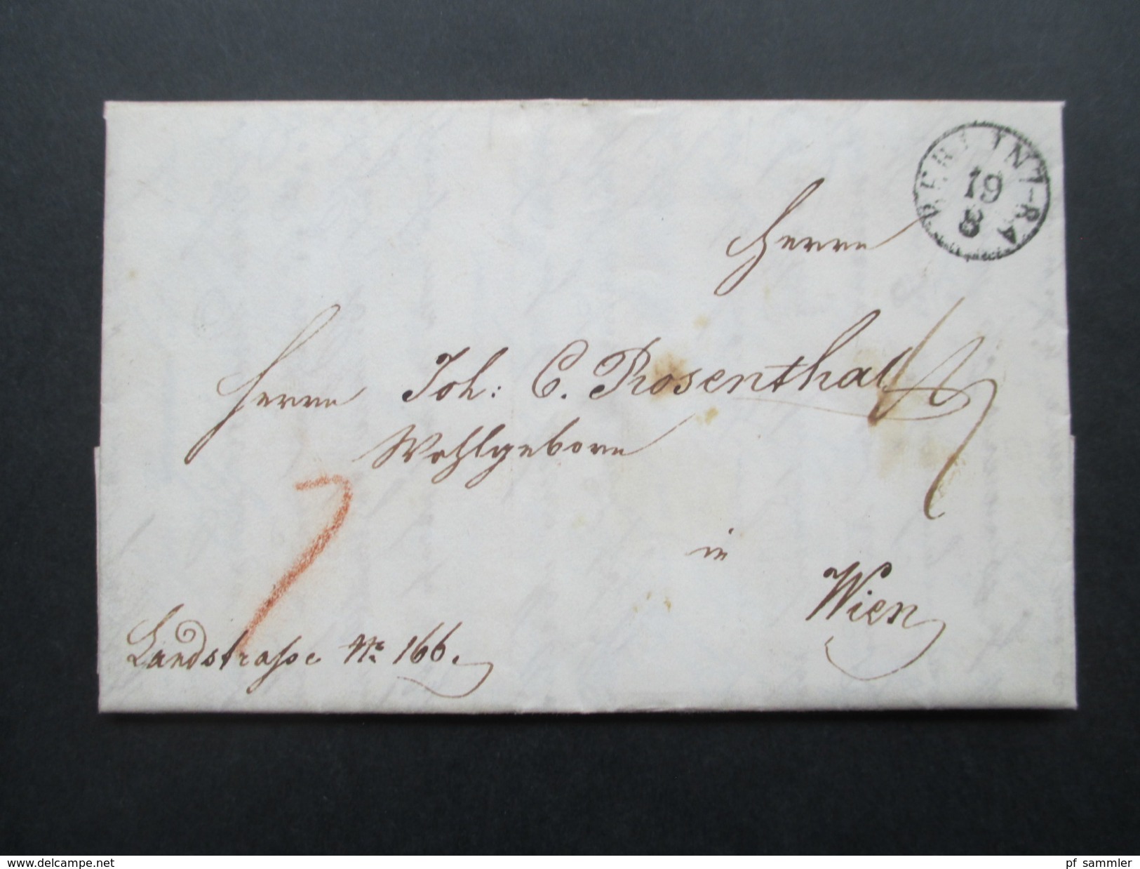 AD / Vorphila Preussen 1837 Berlin - Wien. Fingerhut Stempel 17mm Durchmesser. An Joh. Rosenthal - Briefe U. Dokumente