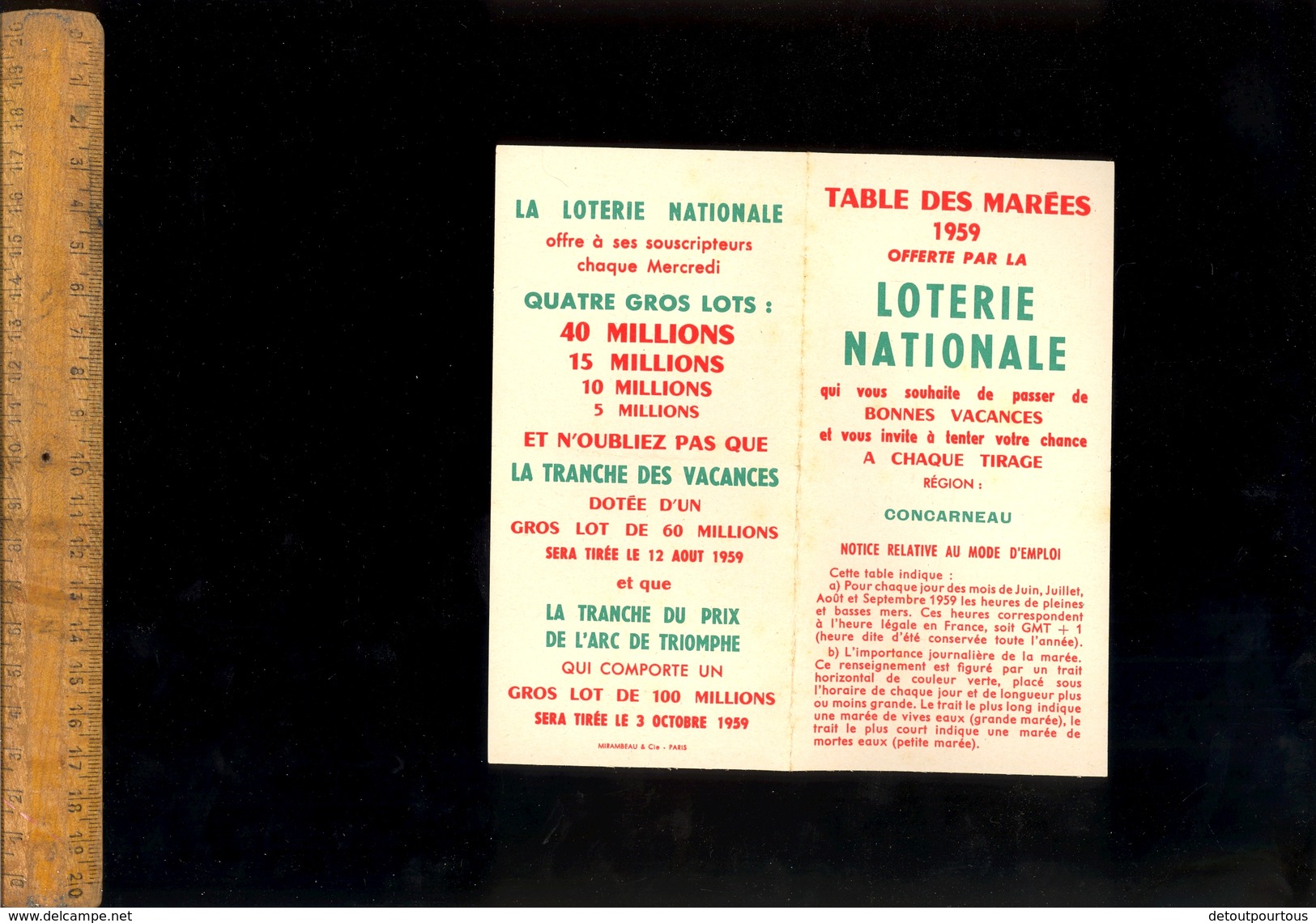 Horaires : Table Des Marée Région De CONCARNEAU 1959 Offert Par La Loterie Nationale - Europa