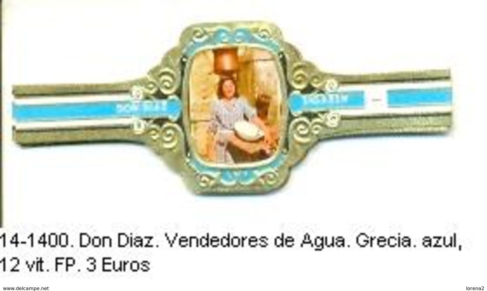 Vitolas Don Diaz. Vendedores De Agua. Grecia, Azul.  Ref. 14-1400 - Cigar Bands