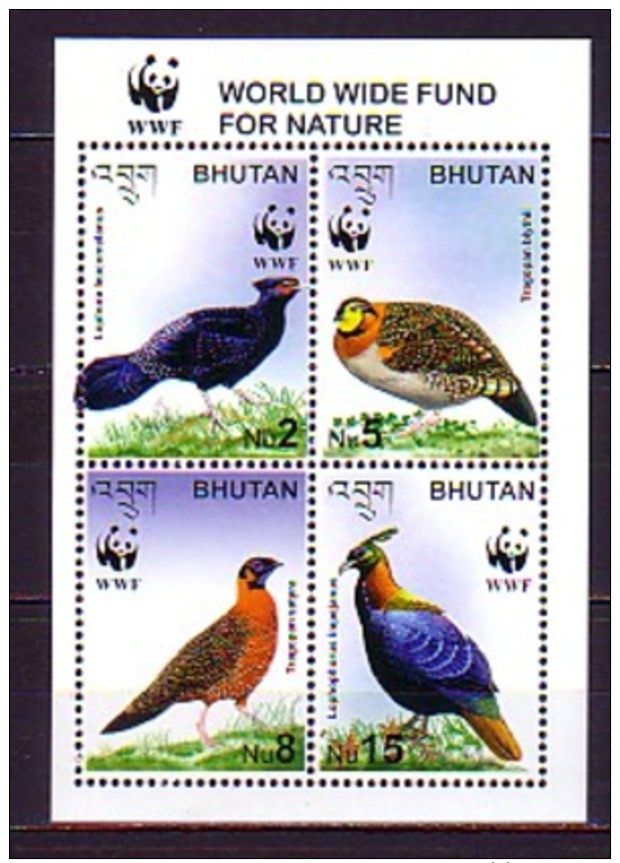 2003 Bouthan Neuf ** N° 1745/48 Faune : Oiseaux : Wwf - Bhutan