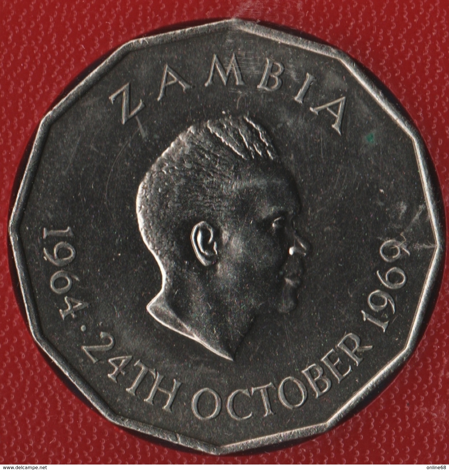 ZAMBIA 50 NGWEE 1969 FAO KM# 14  Kenneth Kaunda 1964 · 24TH OCTOBER 1969 - Zambia