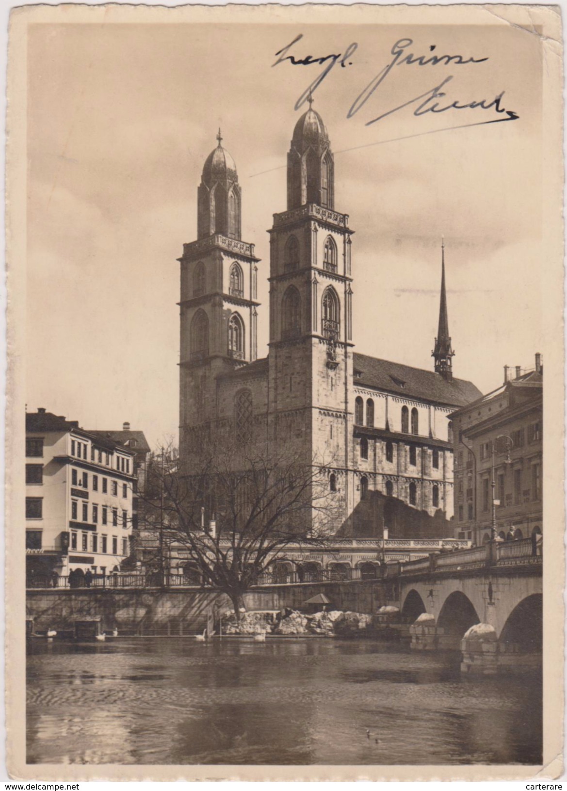 SUISSE,HELVETIA,SWISS,SCHWEIZ,SVIZZERA,SWITZERLAND ,ZURICH ,zuri,zurigo,CARTE PHOTO,GROSSMUNSTER,CATHEDRALE,EGLISE,PONT - Zürich