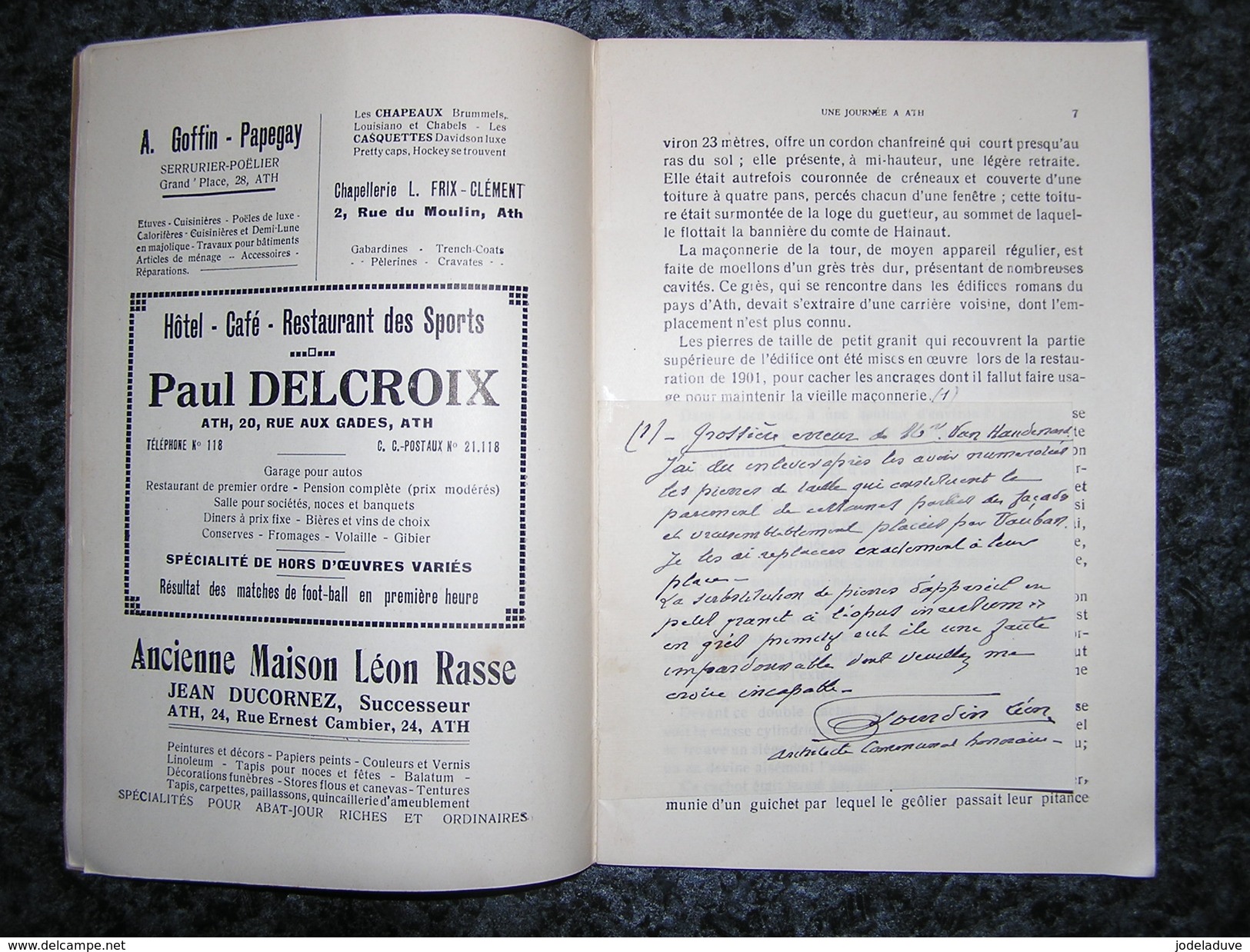 UNE JOURNEE à ATH Guide 1925 M Van Haudenard Régionalisme Hainaut Publicités Ford Chevrolet Commerces - België