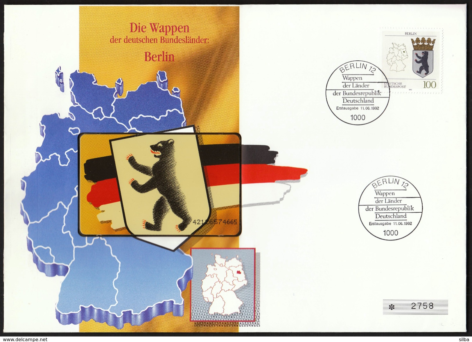 Germany Berlin 1992 / Die Wappen Der Deutschen Bundesländer / Phonecard Cover / Telefonkarten Brief - O-Series : Series Clientes Excluidos Servicio De Colección