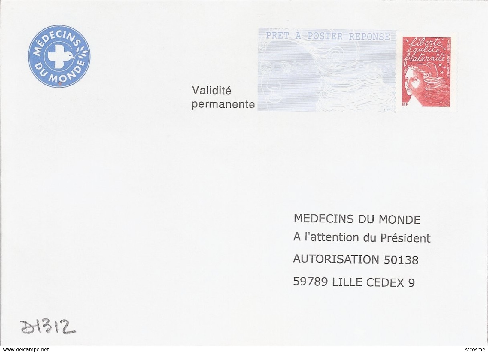 D1312 Entier / Stationery / PSE - PAP Réponse Luquet : Médecins Du Monde -agrément N° 0301881 - Prêts-à-poster:Answer/Luquet