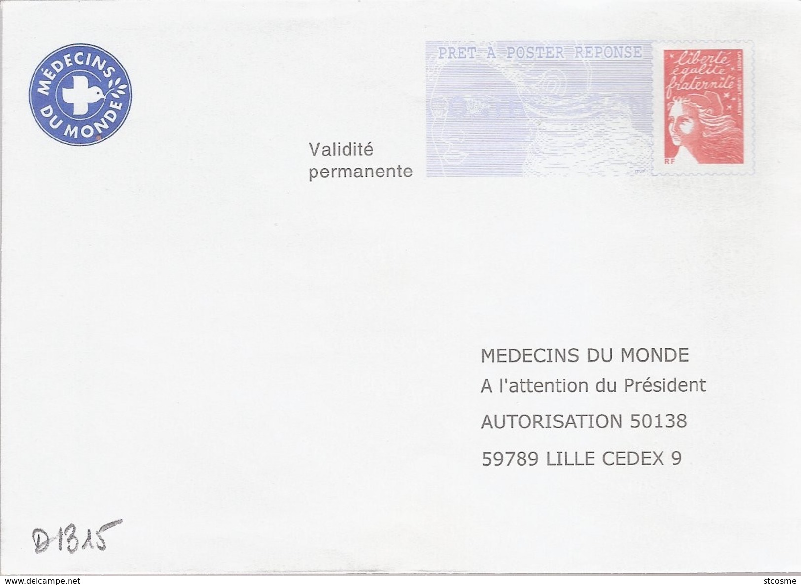 D1315 Entier / Stationery / PSE - PAP Réponse Luquet : Médecins Du Monde -agrément N° 0209116 - Listos Para Enviar: Respuesta /Luquet