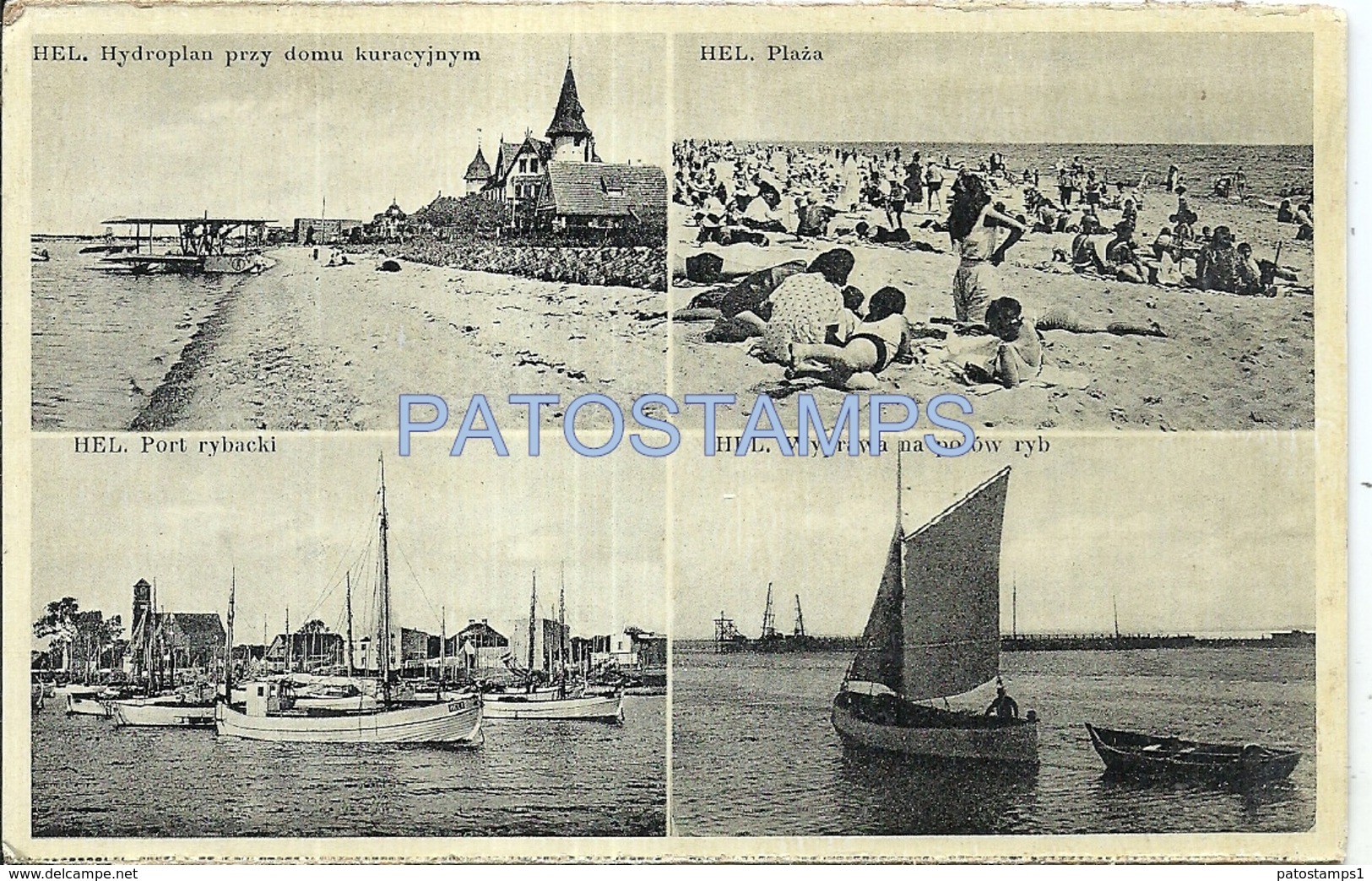 73470 POLAND POLONIA HEL PORT SHIP BEACH & AVIATION MULTI VIEW CARD NO POSTAL POSTCARD - Poland