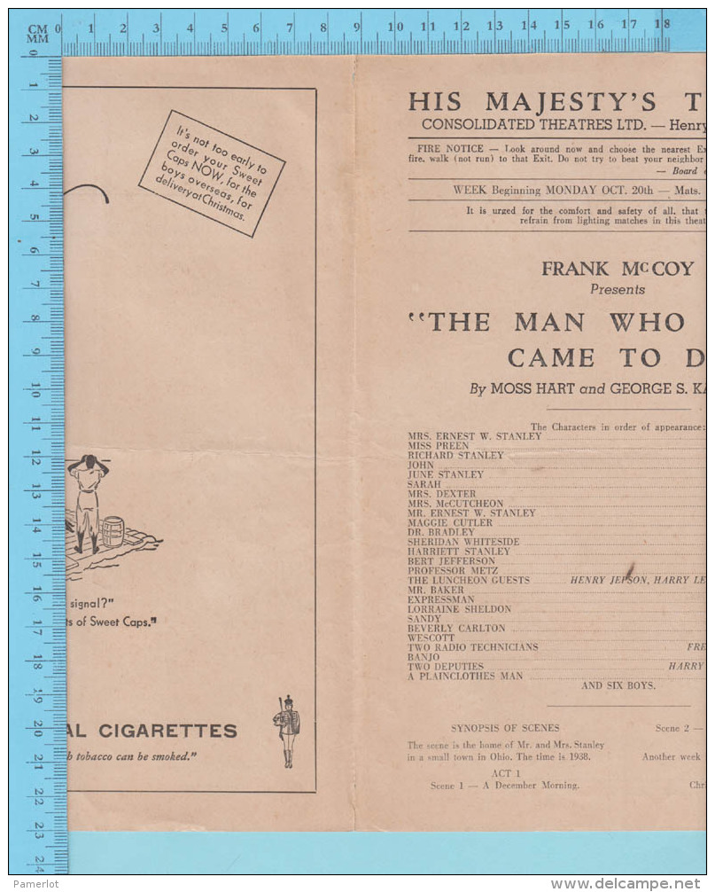 Montreal Quebec - His Majesty's Theatre  Programme October 1941 - 5 Pages " Tom Powers 4 Scans - Programmes