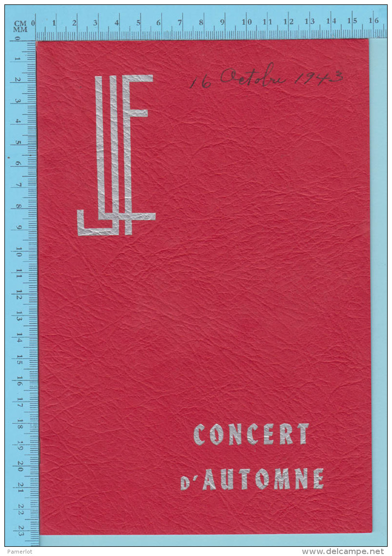 Montreal Quebec - Ligue De La Jeunesse Feminine -Concert D'Hautomne 3 Grand Artiste - 16 Oct 1943 - 6 Scans - Programmes