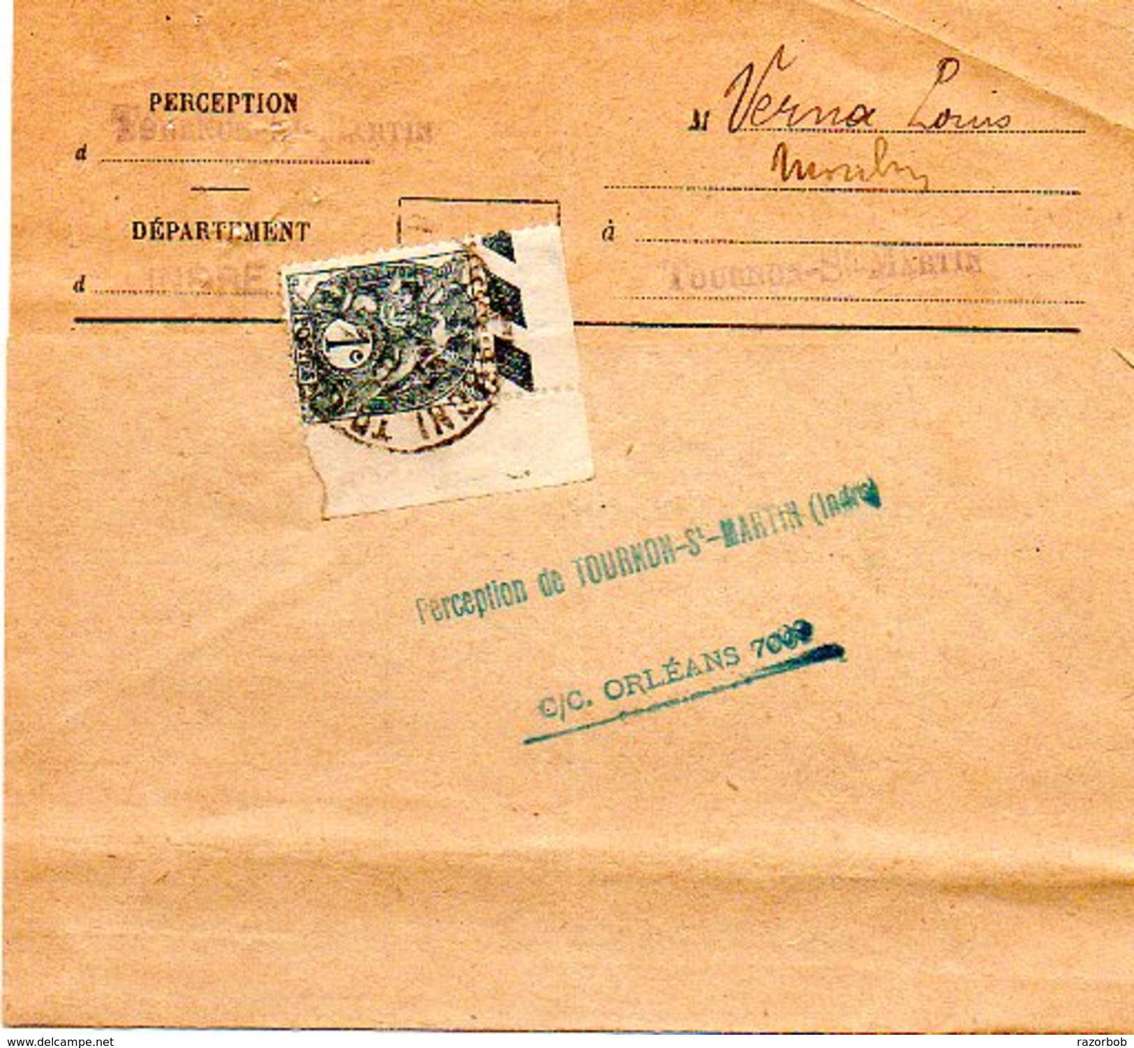 H661   1c Blanc Utilisé Sur Avertissement Fiscal  Tournon Saint Martin Indre - 1900-29 Blanc