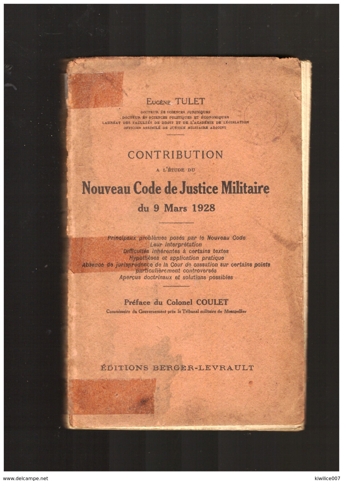 Contribution à L étude   Du NOUVEAU CODE  DE JUSTICE MILITAIRE   Du 9 Mars 1928 - Français