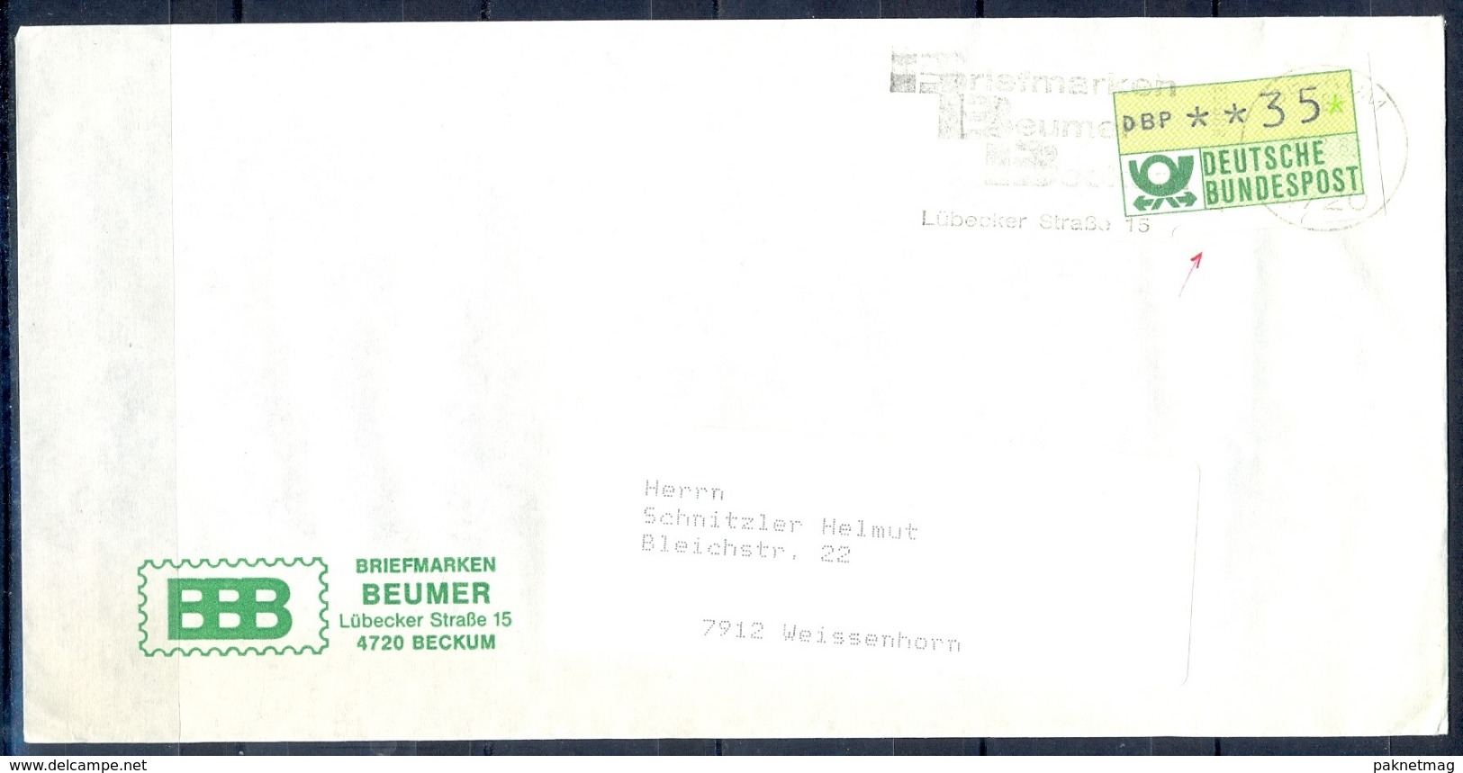 J232- Deutschland Germany Postal History Post Card. ATM Machine Label Stamp. - Franking Machines (EMA)