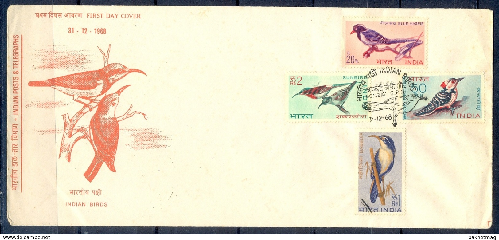J347- India 1968. Bird. Rhino. Blue Magpie. Babbler. Sunbird. Woodpecker. - Covers & Documents