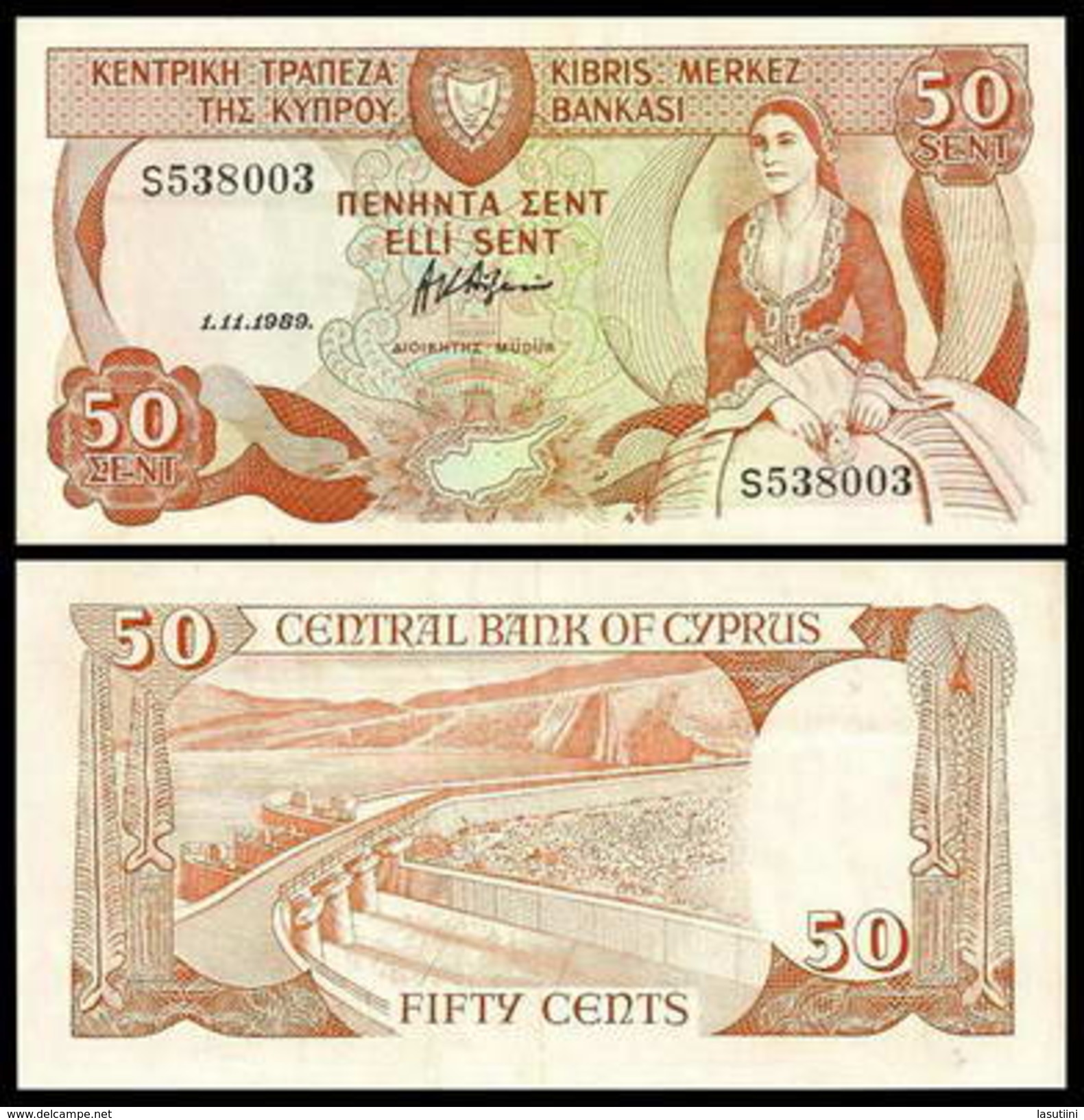 Cyprus 50 Cents 1988. P52 - Cyprus