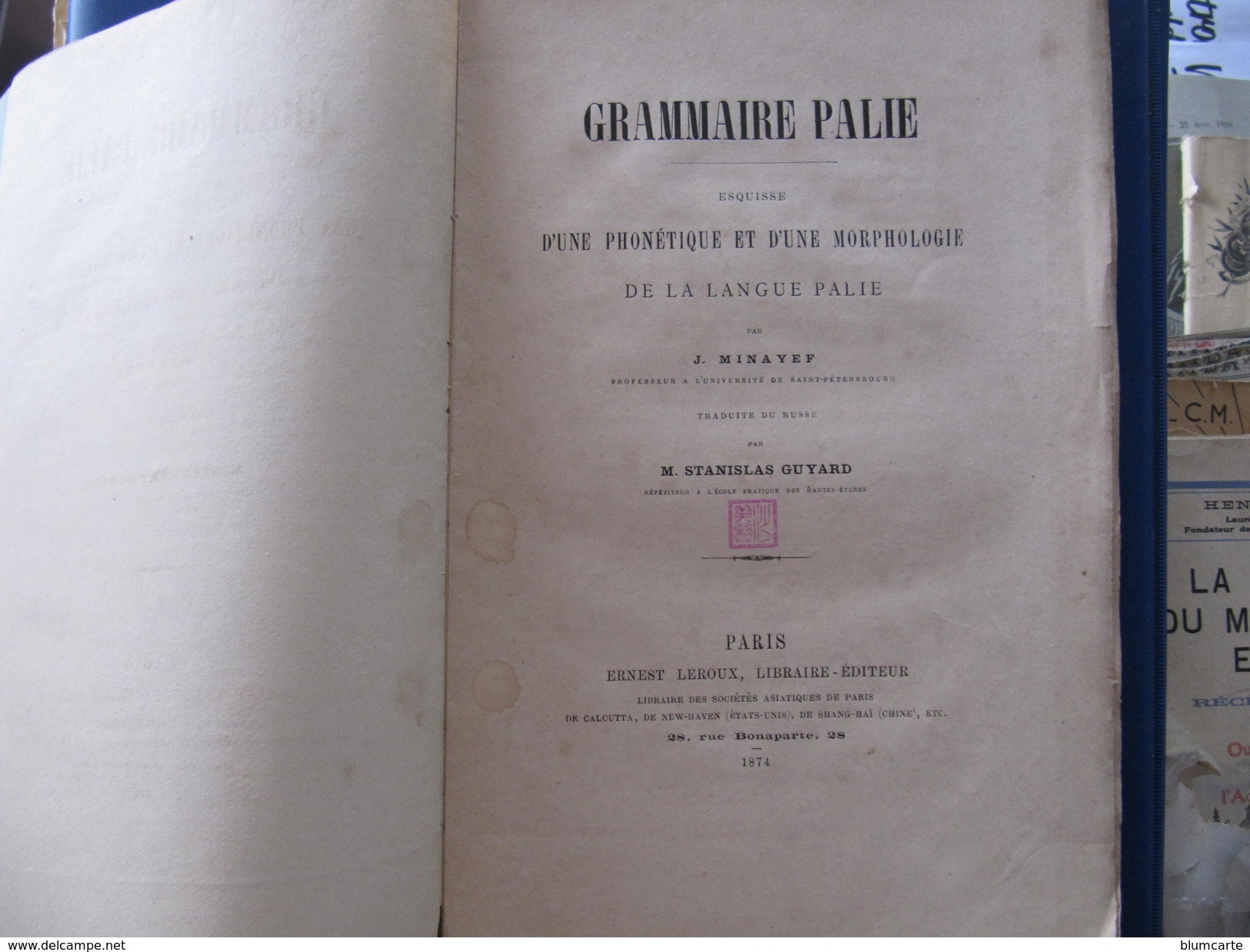 GRAMMAIRE PALIE Par J. MINAYEF - 1874 - Géographie
