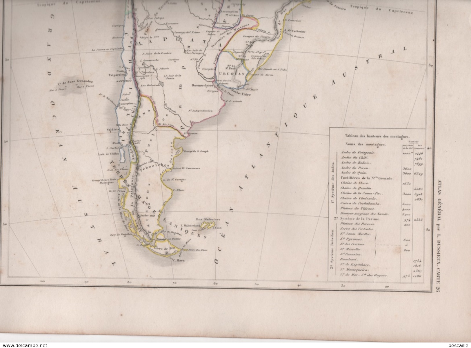 CARTE PHYSIQUE ET POLITIQUE DE L'AMERIQUE MERIDIONALE DRESSEE PAR L. DUSSIEUX EN 1845 - MONTAGNES - Otros & Sin Clasificación