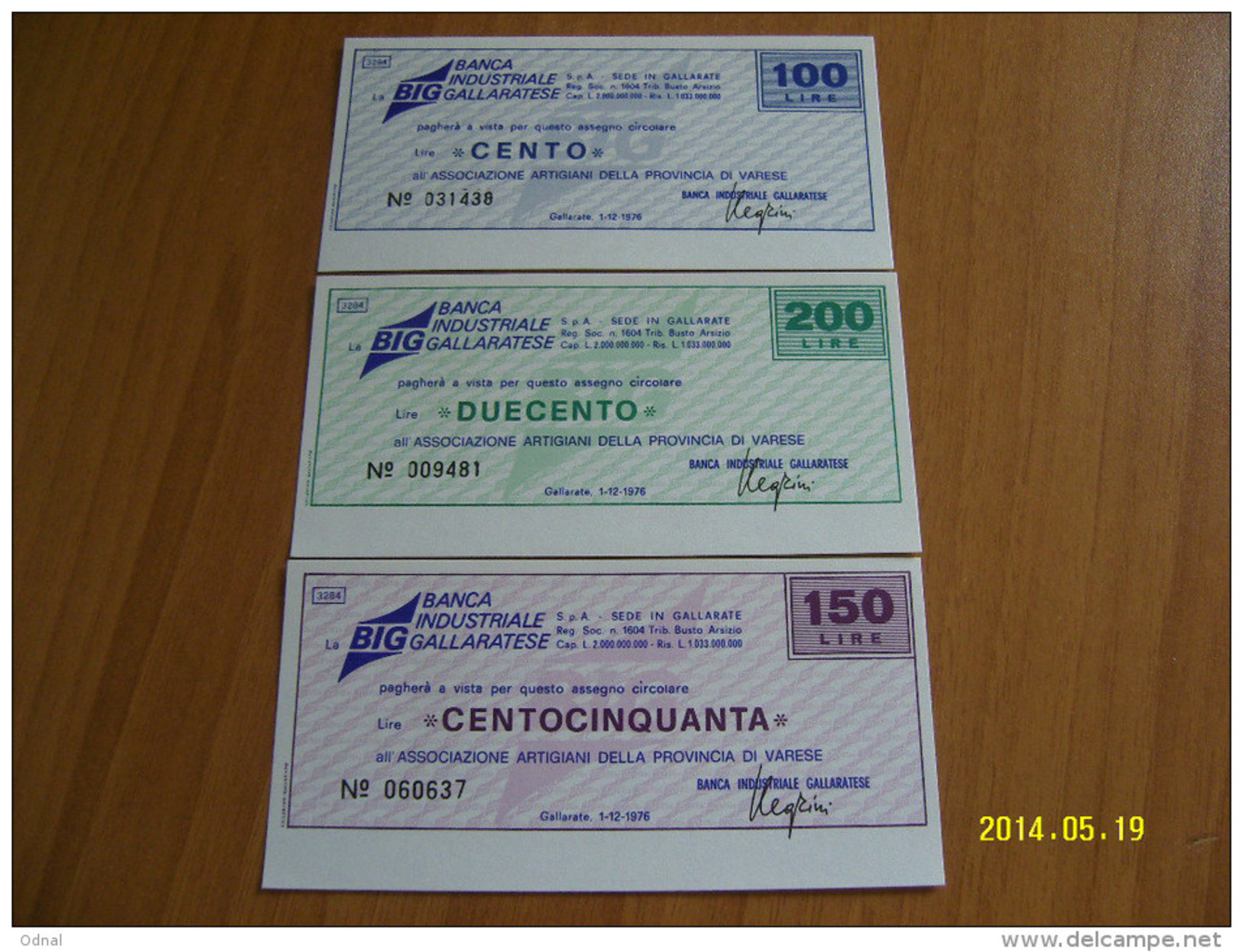 MINIASSEGNI SERIE  BANCA INDUSTRIALE GALLATARESE DATATI 1-12-76 ( 3 Valori ) - [10] Cheques Y Mini-cheques