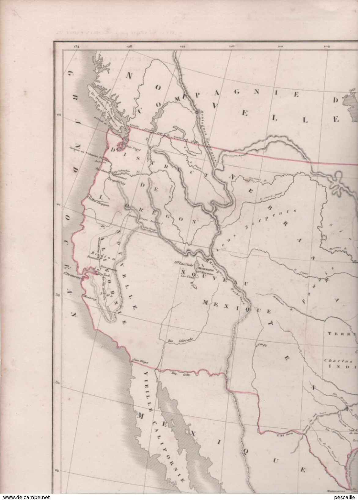 CARTE DES ETATS-UNIS DRESSEE PAR L. DUSSIEUX EN 1846 - LONGITUDE OCCIDENTALE DU MERIDIEN DE PARIS - Other & Unclassified