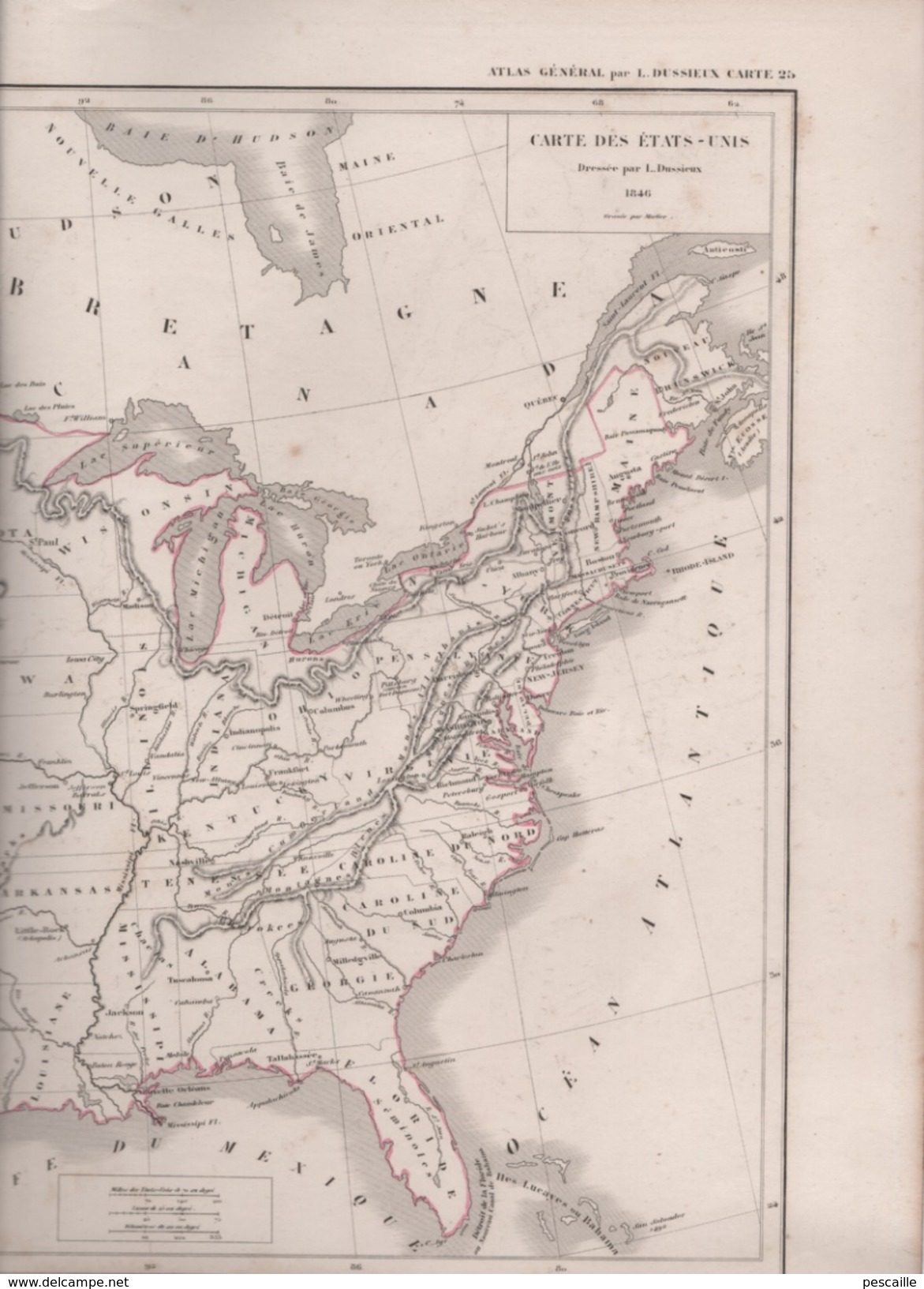 CARTE DES ETATS-UNIS DRESSEE PAR L. DUSSIEUX EN 1846 - LONGITUDE OCCIDENTALE DU MERIDIEN DE PARIS - Other & Unclassified