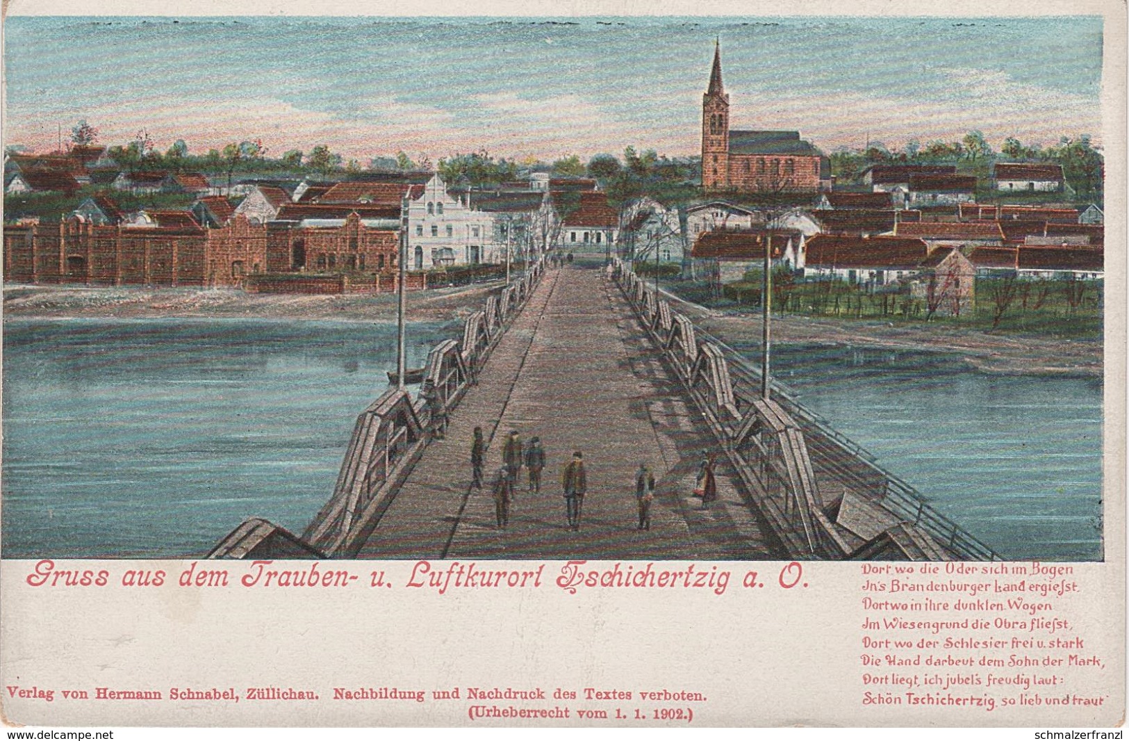 Litho AK Gruss Tschichertzig Oder Odereck Tschicherzig Cigacice Brücke Sage Bei Sulechow Züllichau Grünberg Zielona - Neumark