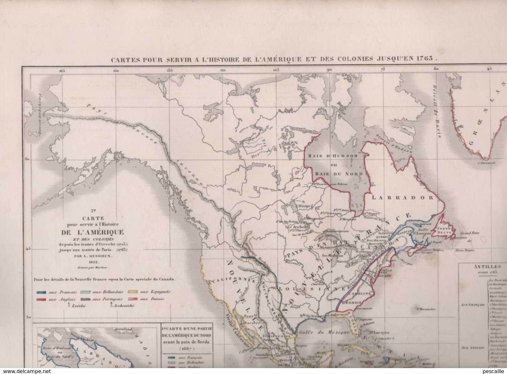 CARTES POUR SERVIR A L'HISTOIRE DE L'AMERIQUE ET DES COLONIES JUSQU'EN 1763  PAR L DUSSIEUX EN 1852 - PAIX DE BREDA 1667 - Cartes Géographiques