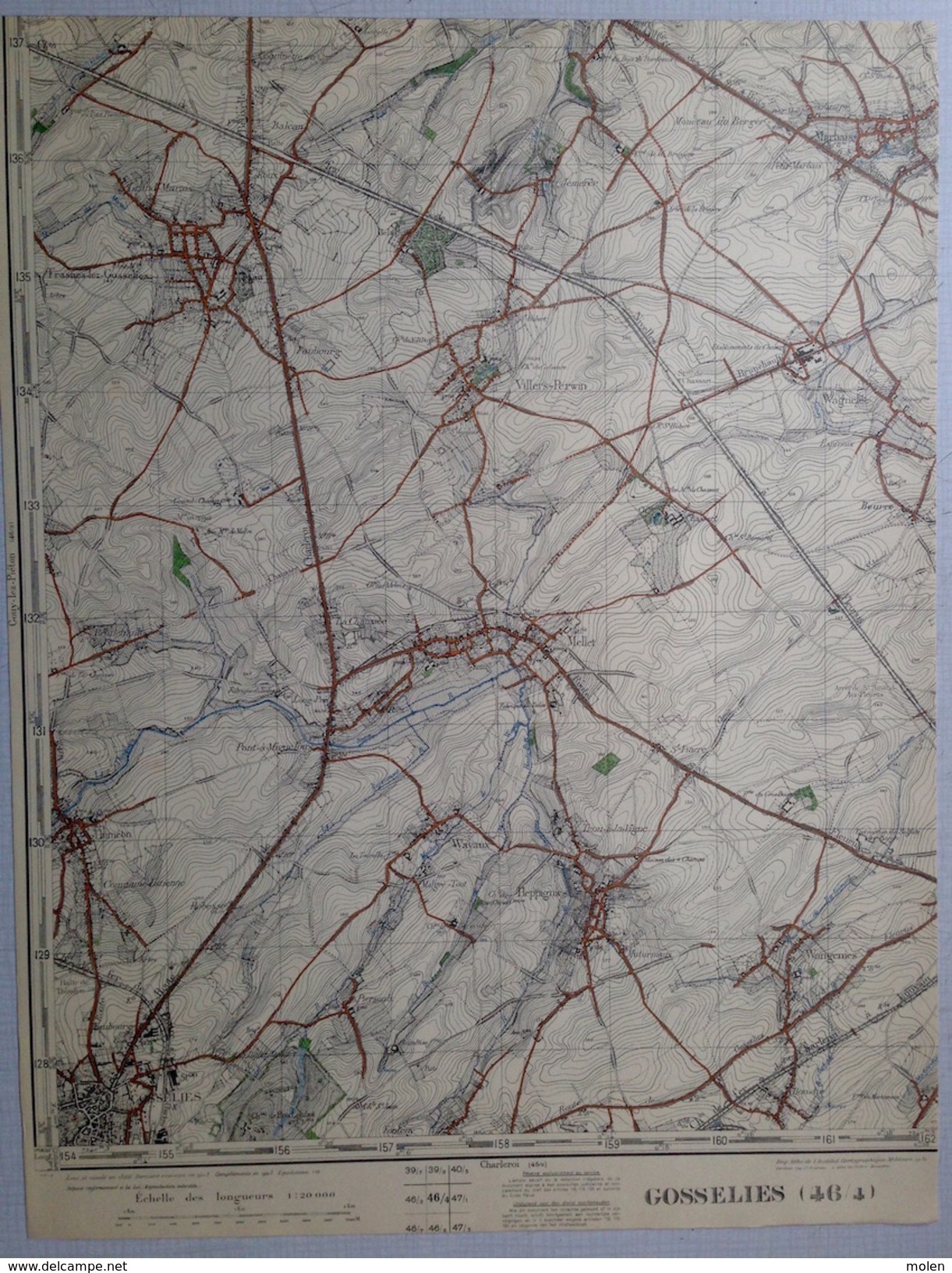 CARTE D ETAT MAJOR 46/4 De 1905 GOSSELIES Charleroi HEPPIGNIES WANGENIES MELLET VILLERS-PERWIN MARBAIS WAGNELEE S601 - Charleroi