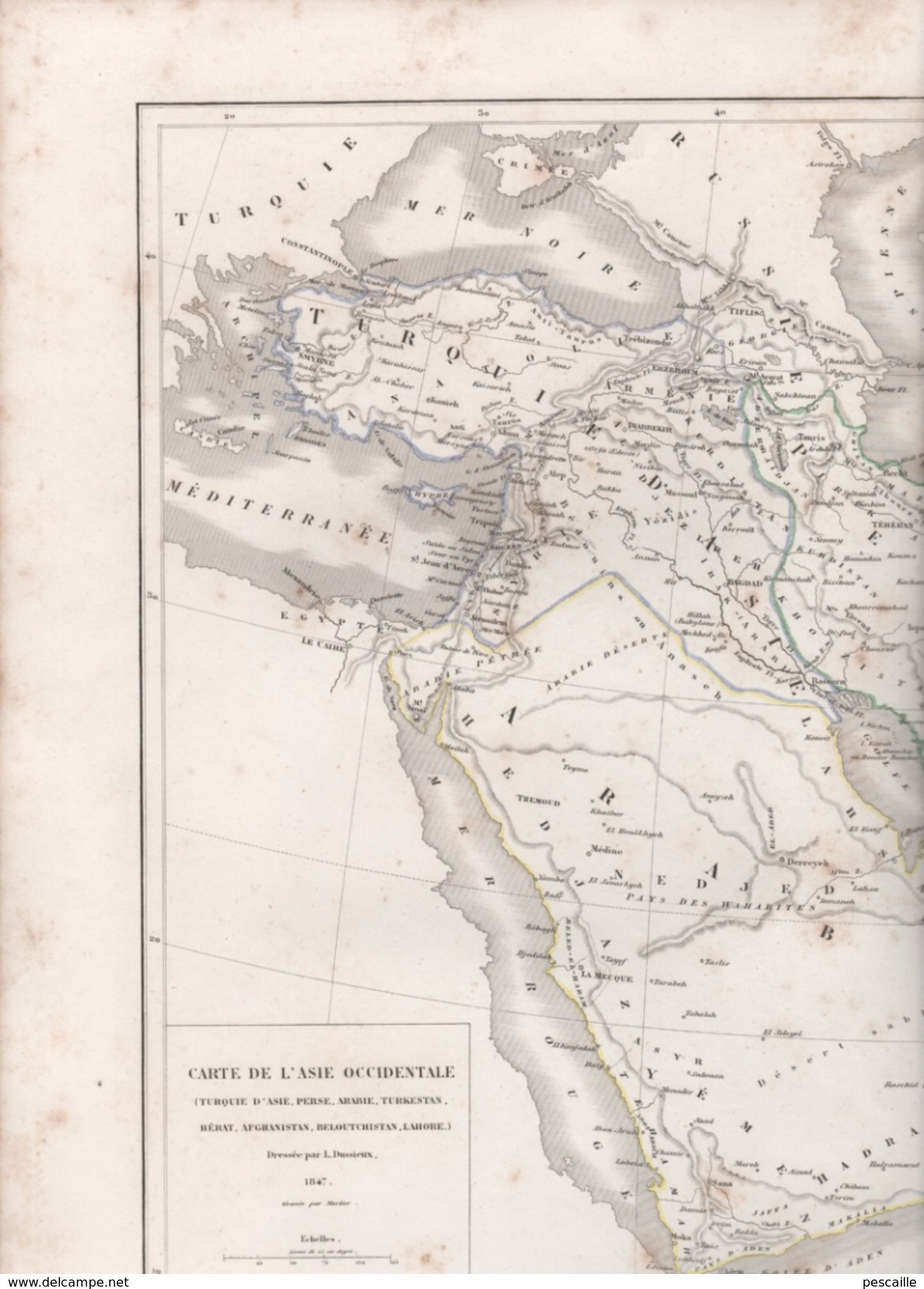 CARTE DE L'ASIE OCCIDENTALE DRESSEE PAR L DUSSIEUX EN 1847 - TURQUIE D'ASIE PERSE ARABIE TURKESTAN HERAT AFGHANISTAN - Geographical Maps