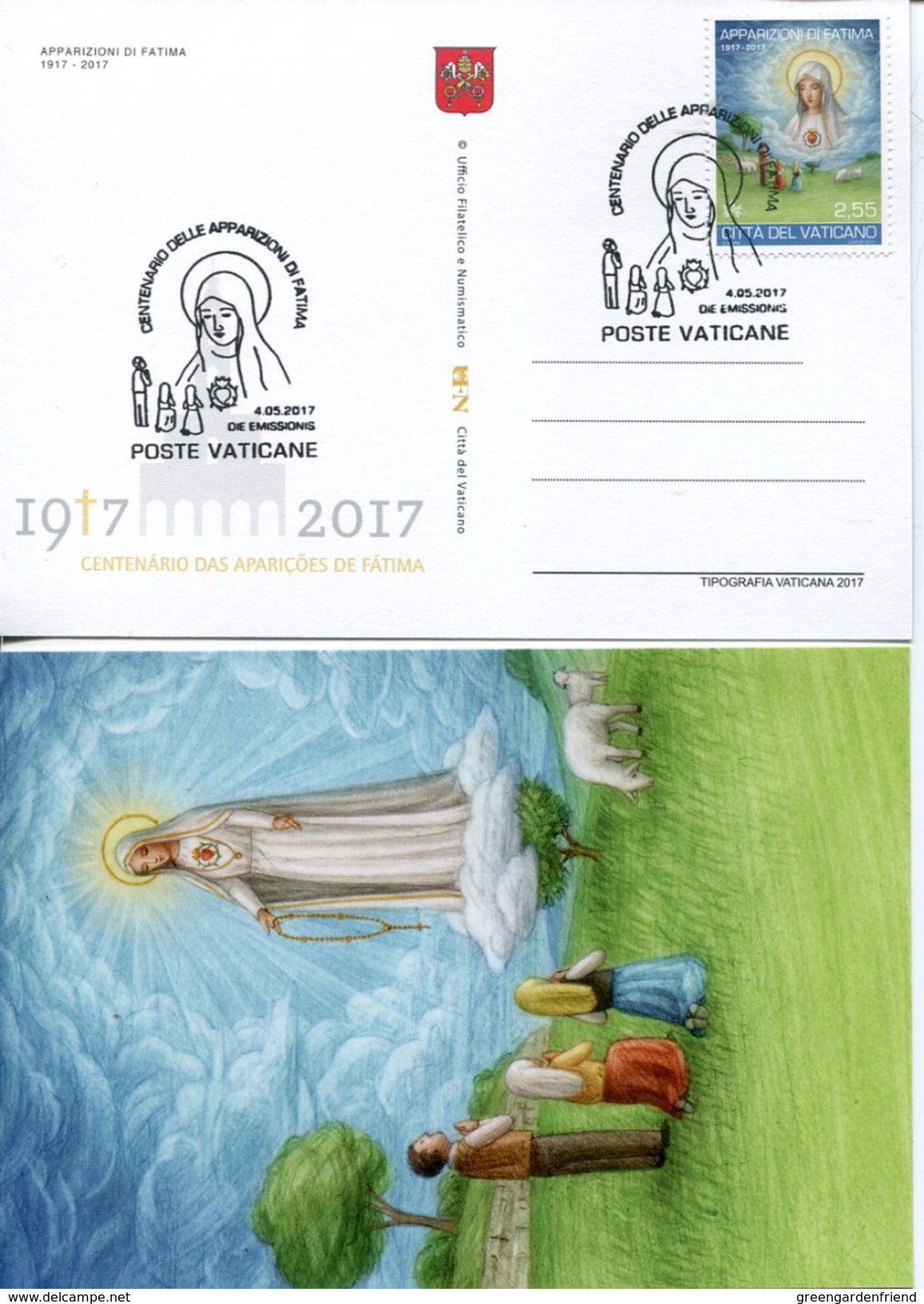 21761 Vaticano,special Card And Postmark 2017 For The Marian Apparitions Of Fatima, - Christianisme
