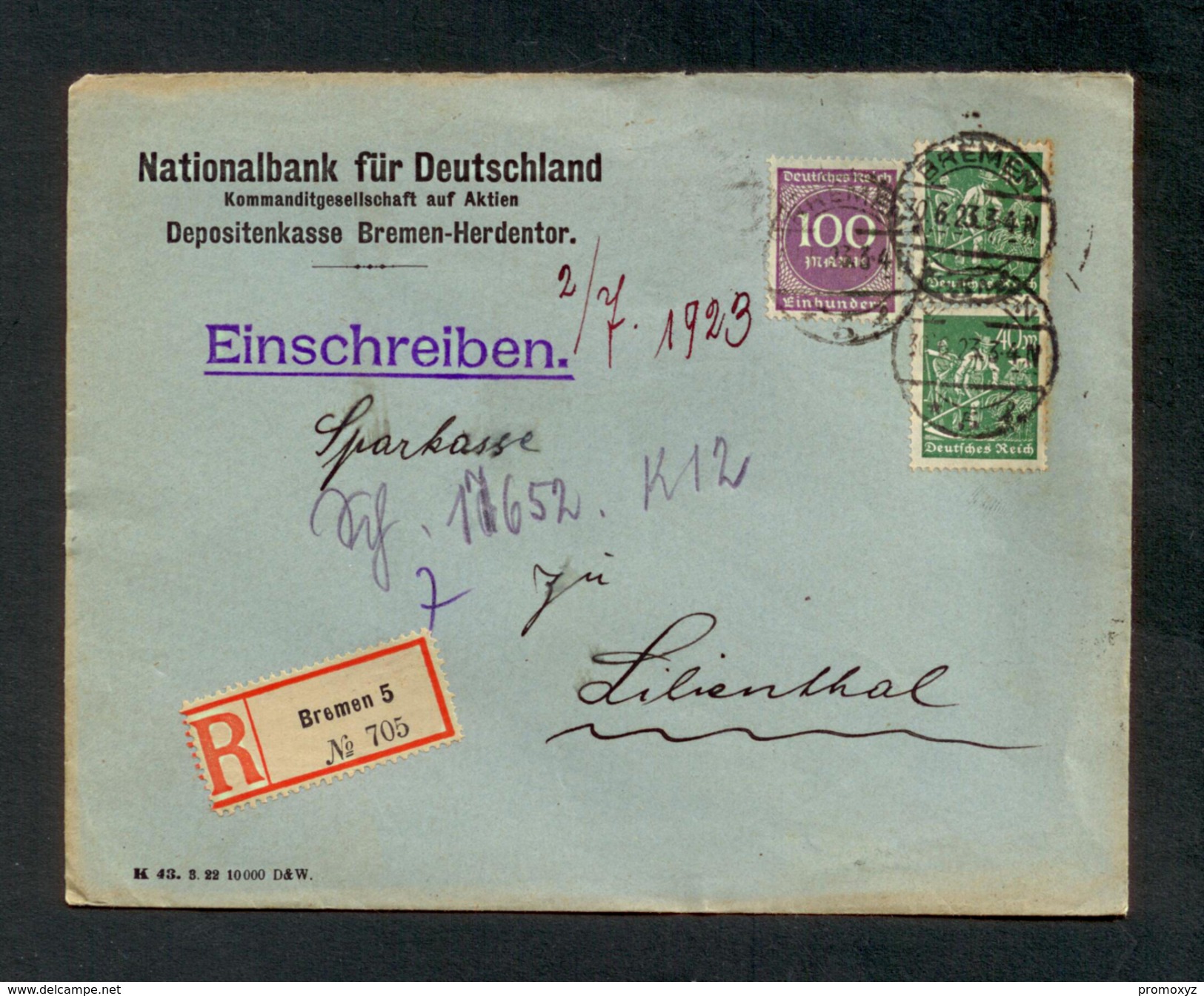 DR 1923, Inflation, R-Brief Von Bremen Nach Lilienthal Am 30.6.1923,  Mi. # 240 (2 X) Und 268 B - Oblitérés