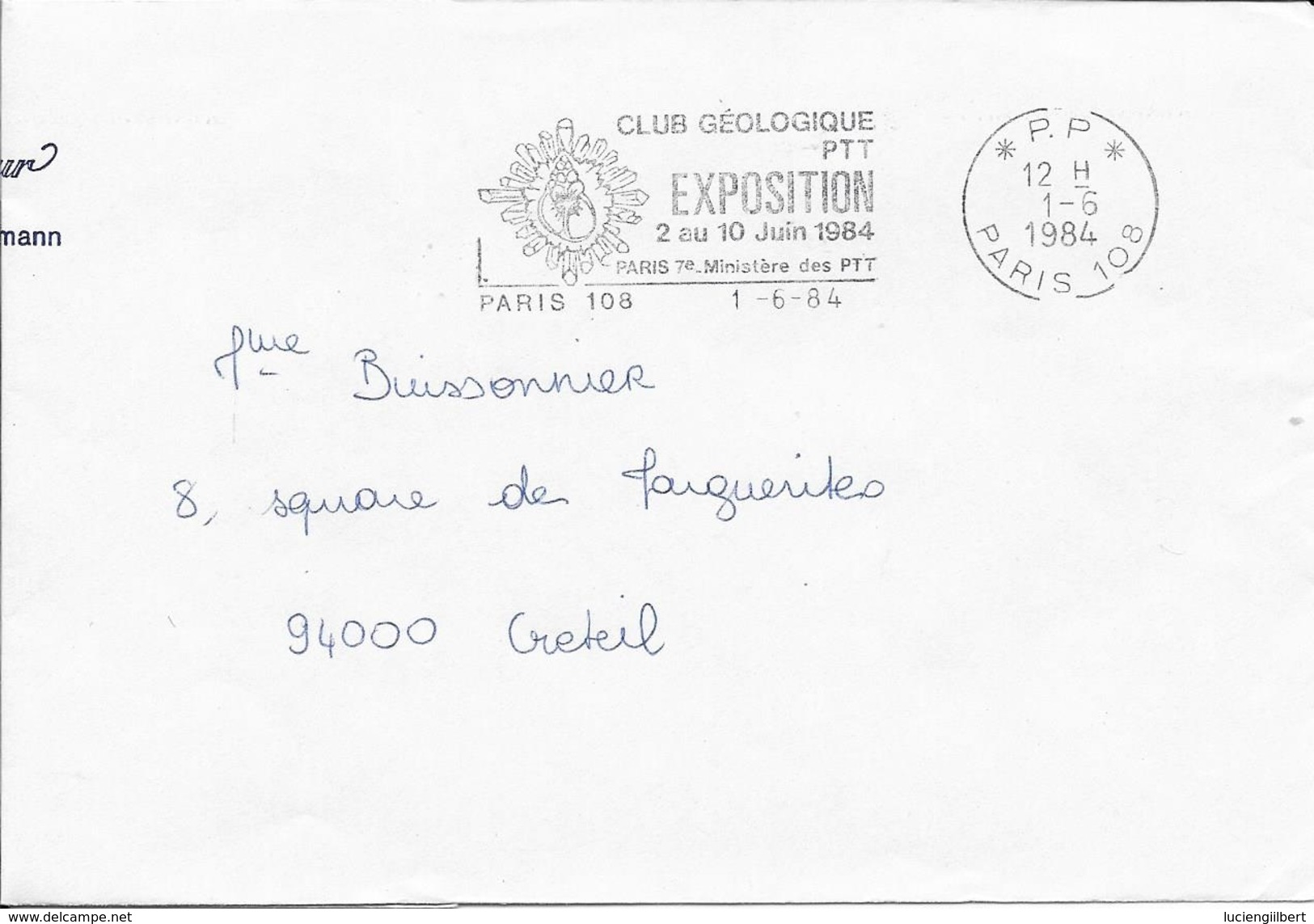 SEINE 75  -   PARIS 108 - FLAMME :  VOIR DESCRIPTION    - THEME EXPOSITION GEOLOGIQUE PTT   1984 - Mechanical Postmarks (Advertisement)