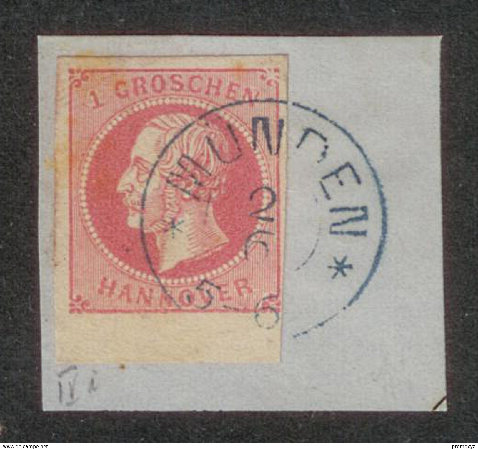 Altdeutschland > Hannover 1859, Briefstück Mi. # 14 A, Dkr.-Stempel MÜNDEN 2.6. Mit Sternen, Blau. - Hanovre