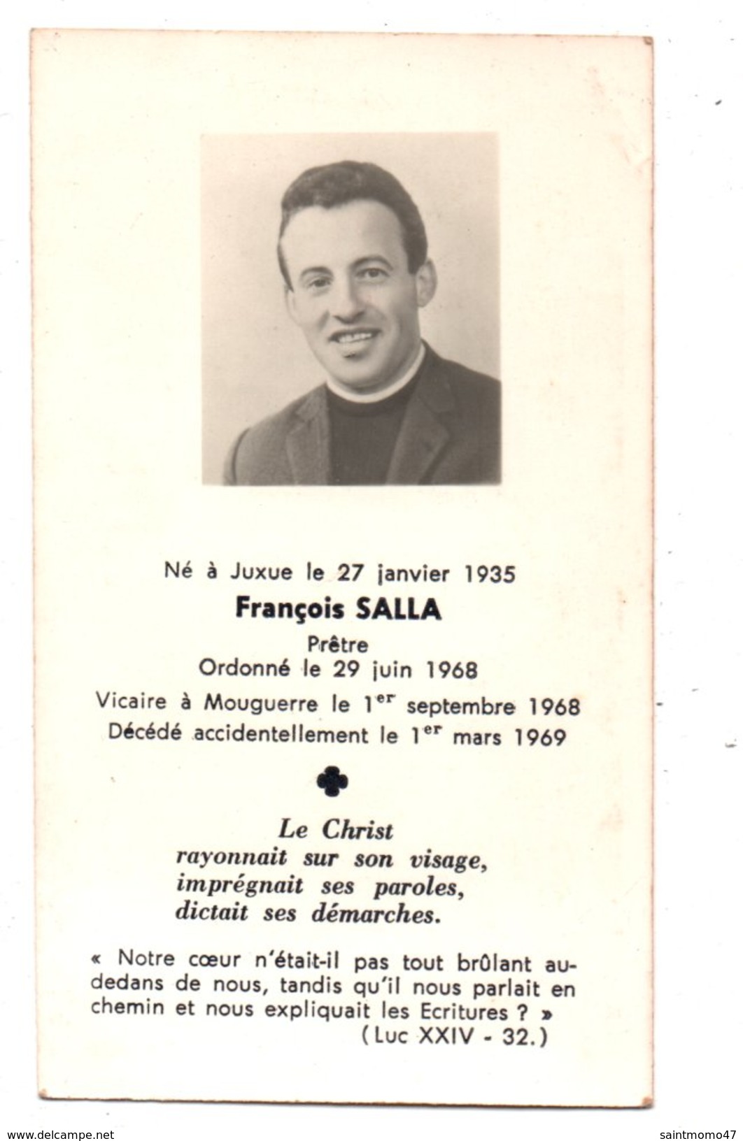 Né à Juxue (64) Le 27 Janvier 1935 François SALLA Prêtrre Ordonné Le 29 Juin 1968, Vicaire De Mouguerre - Réf. N°3114 - - Décès