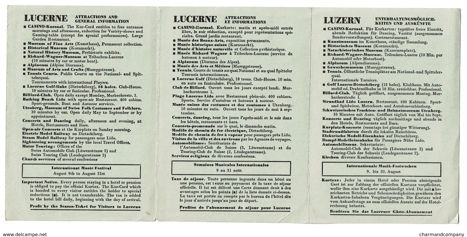 1952, Offizielle Kurtaxe Luzern / Hotel Rothausl - Taxe Officielle De Séjour - 3 Scans - Documents Historiques