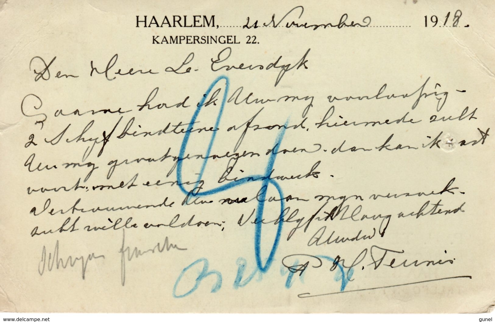 1918 Bk Met Firmalogo Van HAARLEM Naar Biezelinge - Poststempels/ Marcofilie