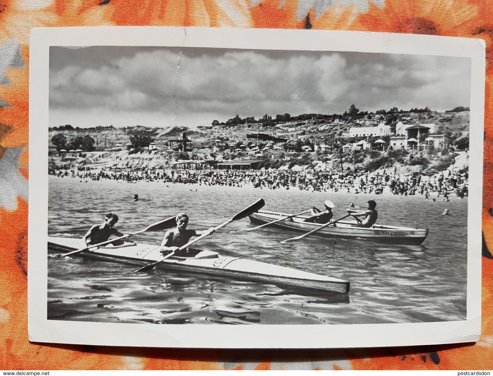 Odessa. Otrada Beach. Old Postcard   USSR - Rowing -  1955  KAYAK - Rowing