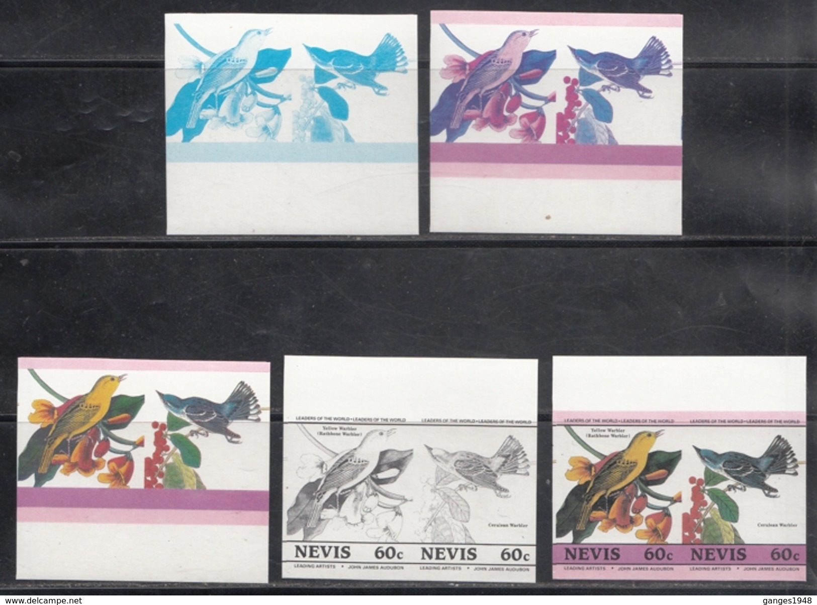 Nevis  Birds  Colour Trials  5v  Imperf  Pairs  # 95172 - Songbirds & Tree Dwellers