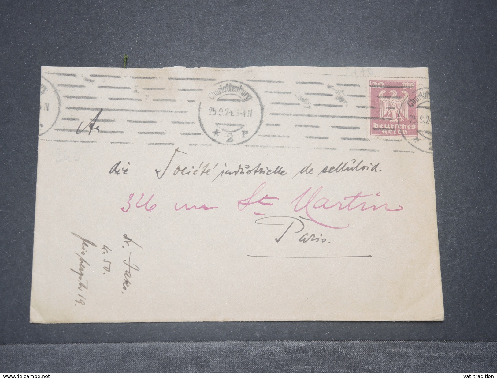 ALLEMAGNE - Enveloppe De Charlottenburg En 1924 Pour Paris - L 8513 - Briefe U. Dokumente