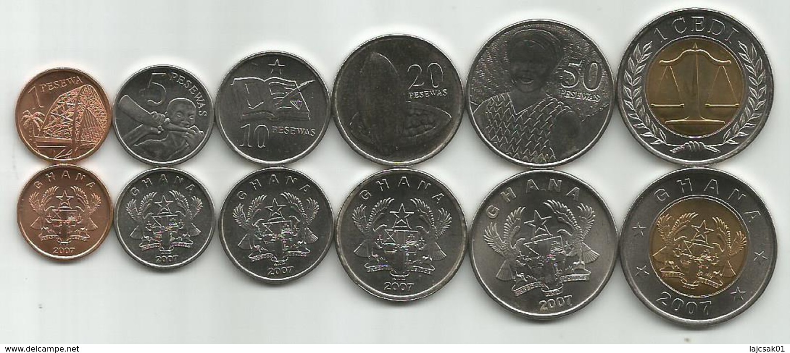 Ghana 2007. Complete Coin Set Of 6 Coins  1+5+10+20+50 Pesewas + 1 Cedi 2007. UNC - Ghana