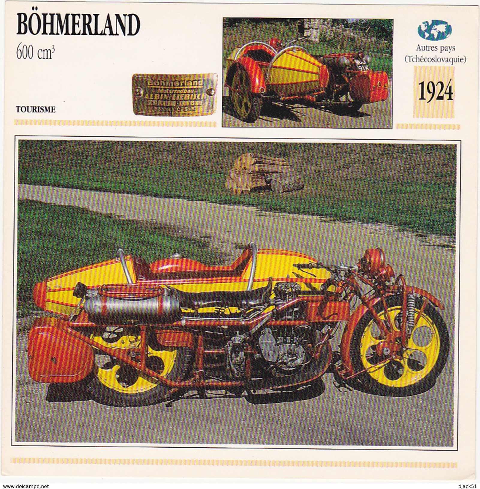 Fiche : MOTO / TCHECOSLOVAQUIE / BÖHMERLAND 600 Cm3 / 1924 - Motos