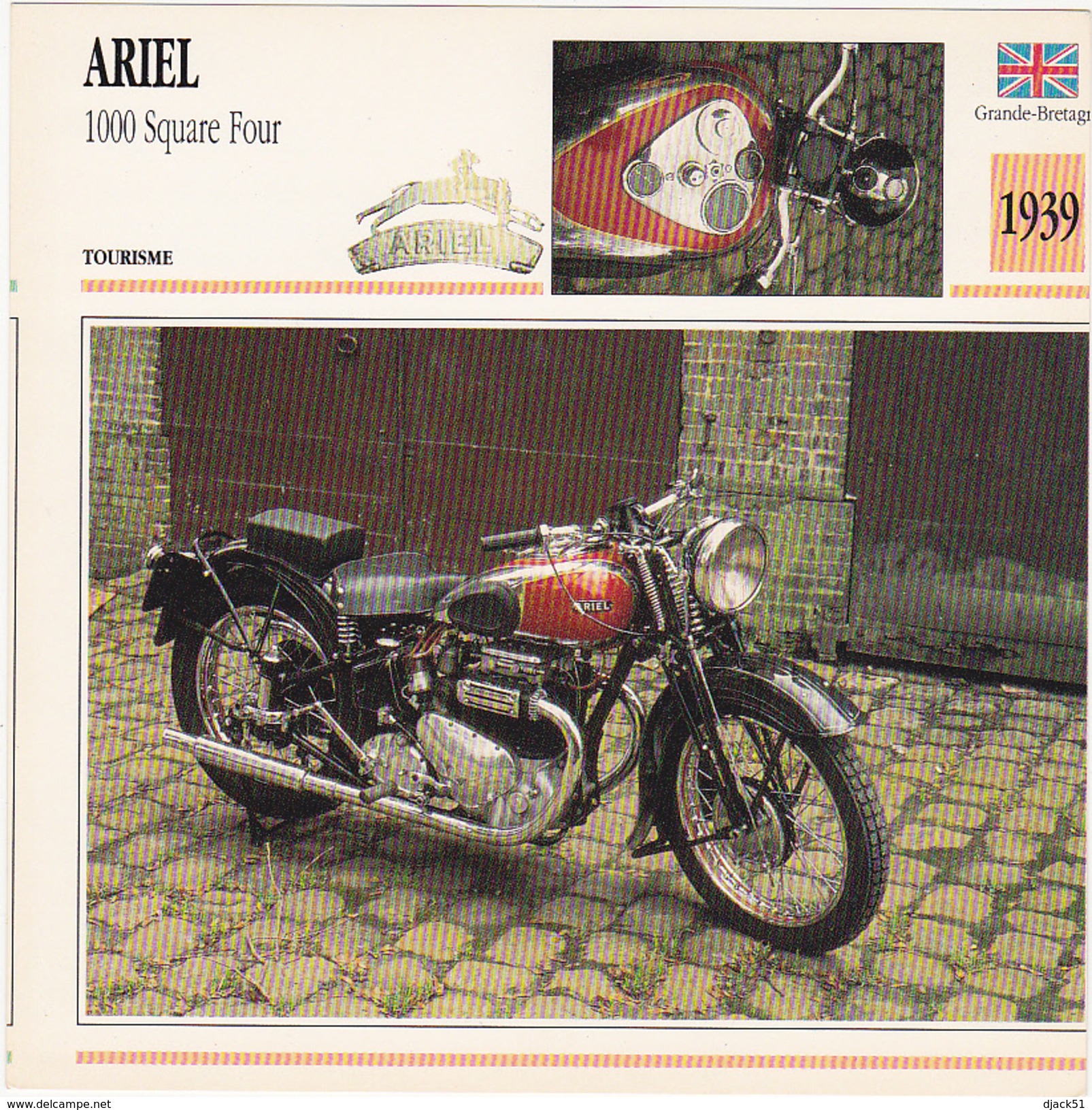 Fiche : MOTO / GRANDE BRETAGNE / ARIEL 1000 Square Four / 1939 - Motos