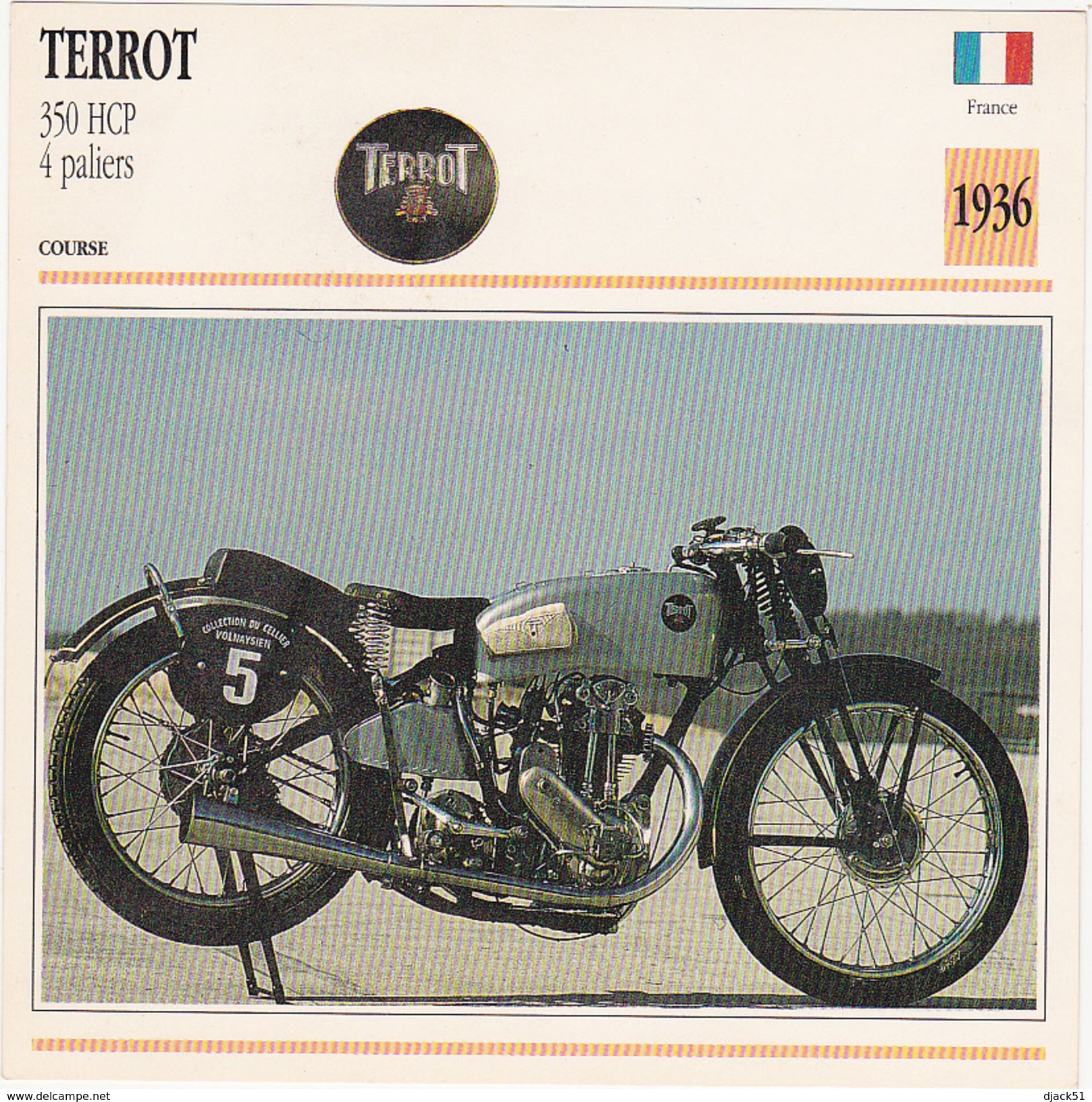 Fiche : MOTO / FRANCE / TERROT 350 HPC / 1936 - Motor Bikes